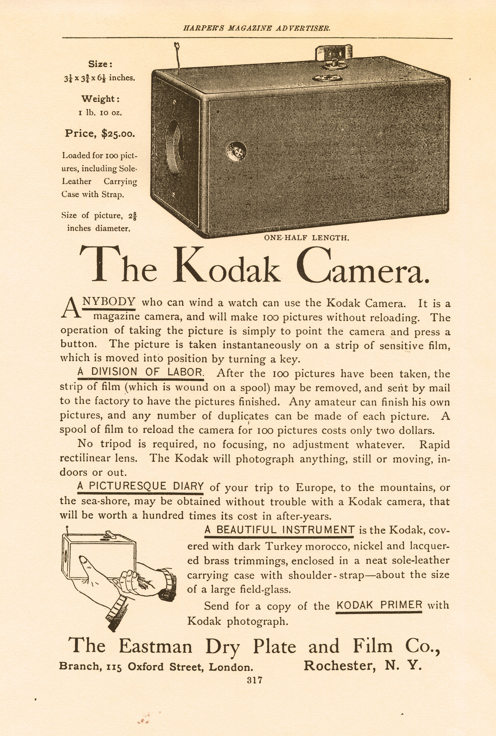 Harper’s Magazine – 1888 Kodak camera ad