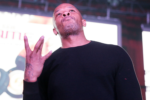 Producer Dr. Dre on stage at "The Documentary" 10th anniversary party and concert on January 18, 2015 in Los Angeles, California (Chelsea Lauren—WireImage)