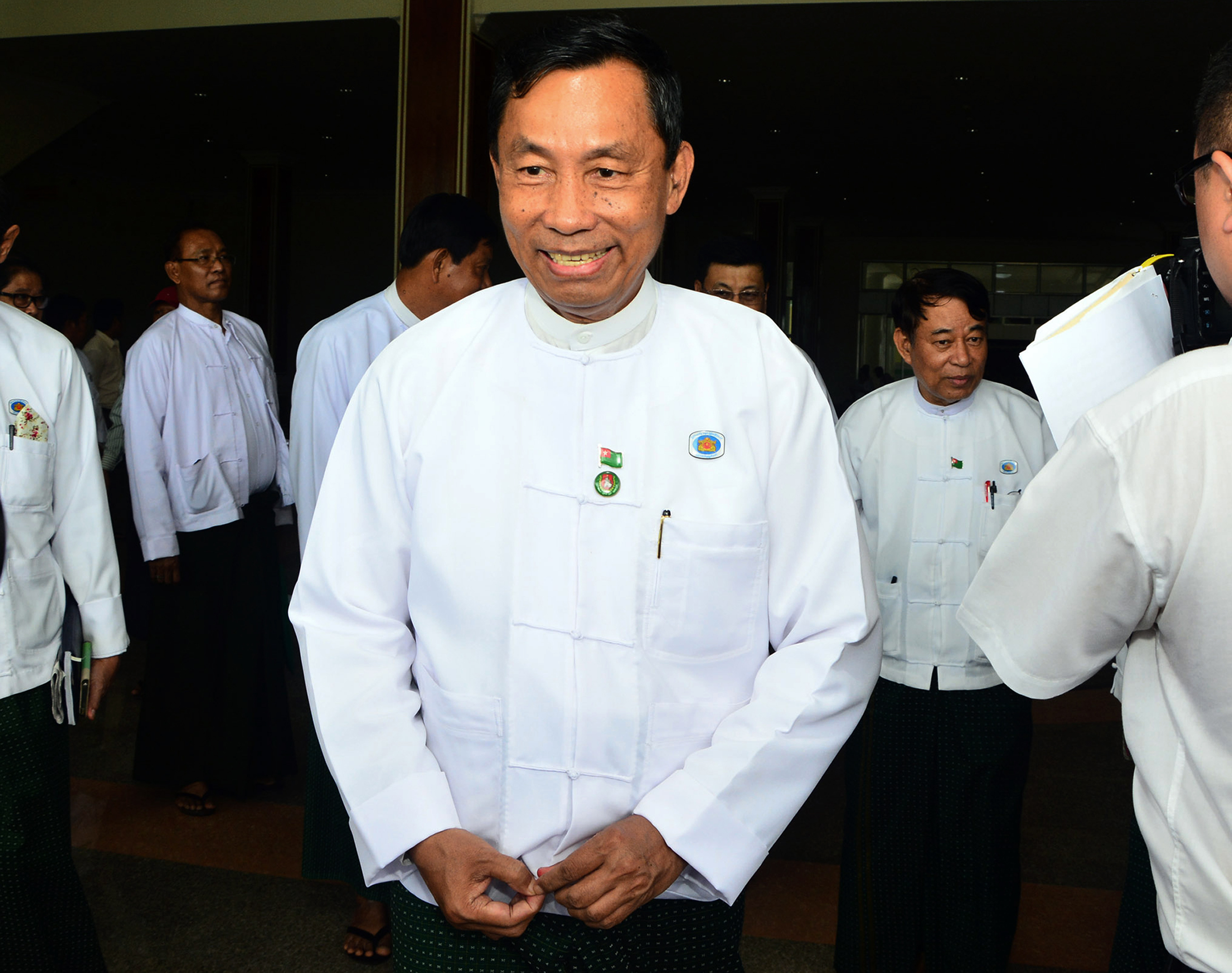 In this  Wednesday, Aug 12, 2015, photo, Burma's Parliament speaker Shwe Mann leaves after a press conference at the Union Solidarity and Development Party headquarters in Naypyitaw. (Aung Shine Oo—AP)