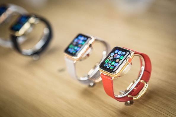 Apple Watches on display in Madrid, Spain on June 26, 2015.