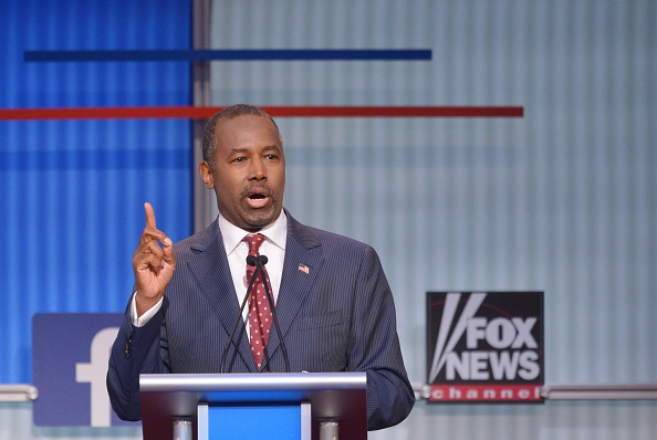 Retired neurosurgeon Ben Carson speaks during the prime time Republican presidential debate on August 6, 2015 at the Quicken Loans Arena in Cleveland, Ohio.