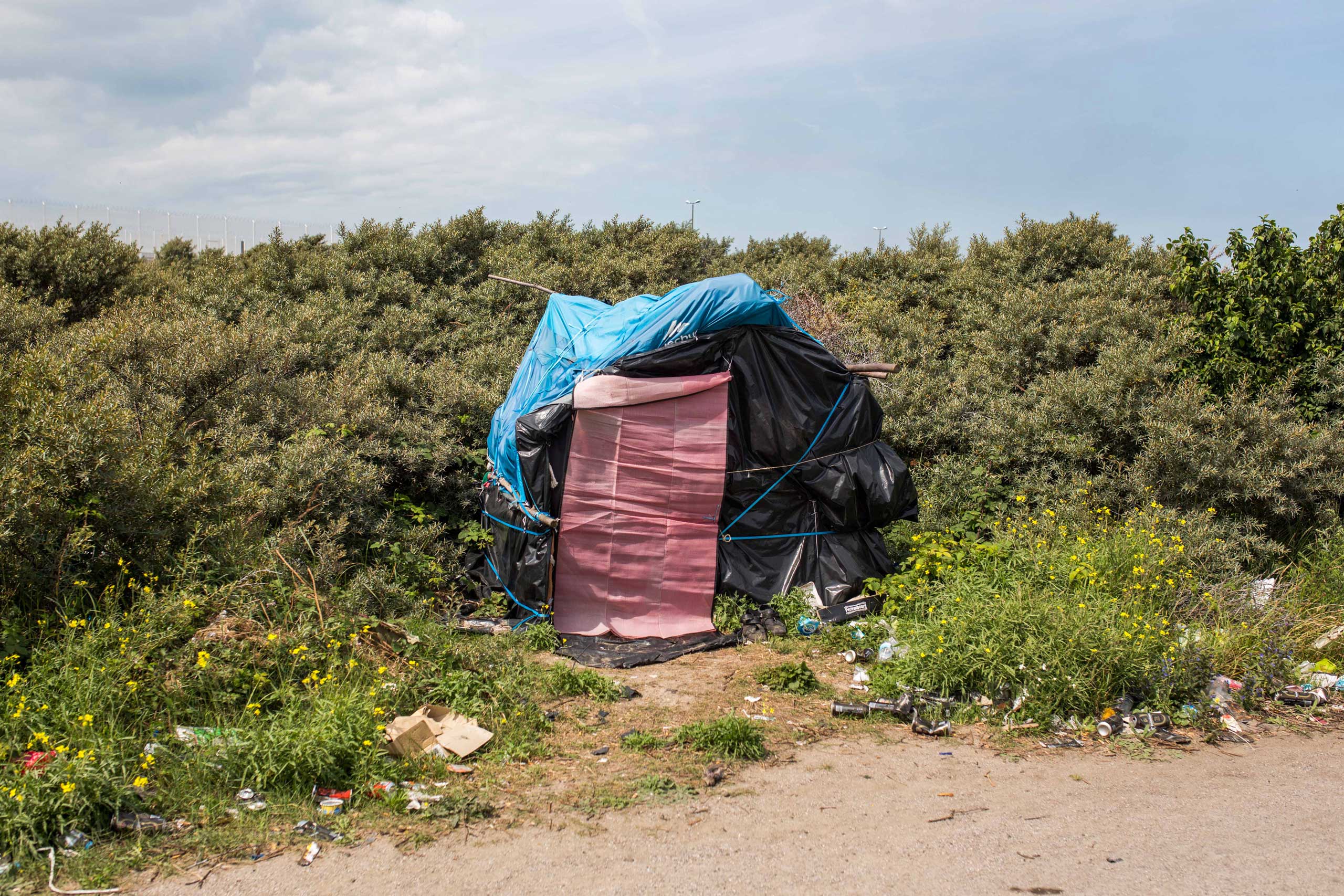 A tent at a make shift camp near the port of Calais in Calais, France, on July 31, 2015. (Rob Stothard—Getty Images)