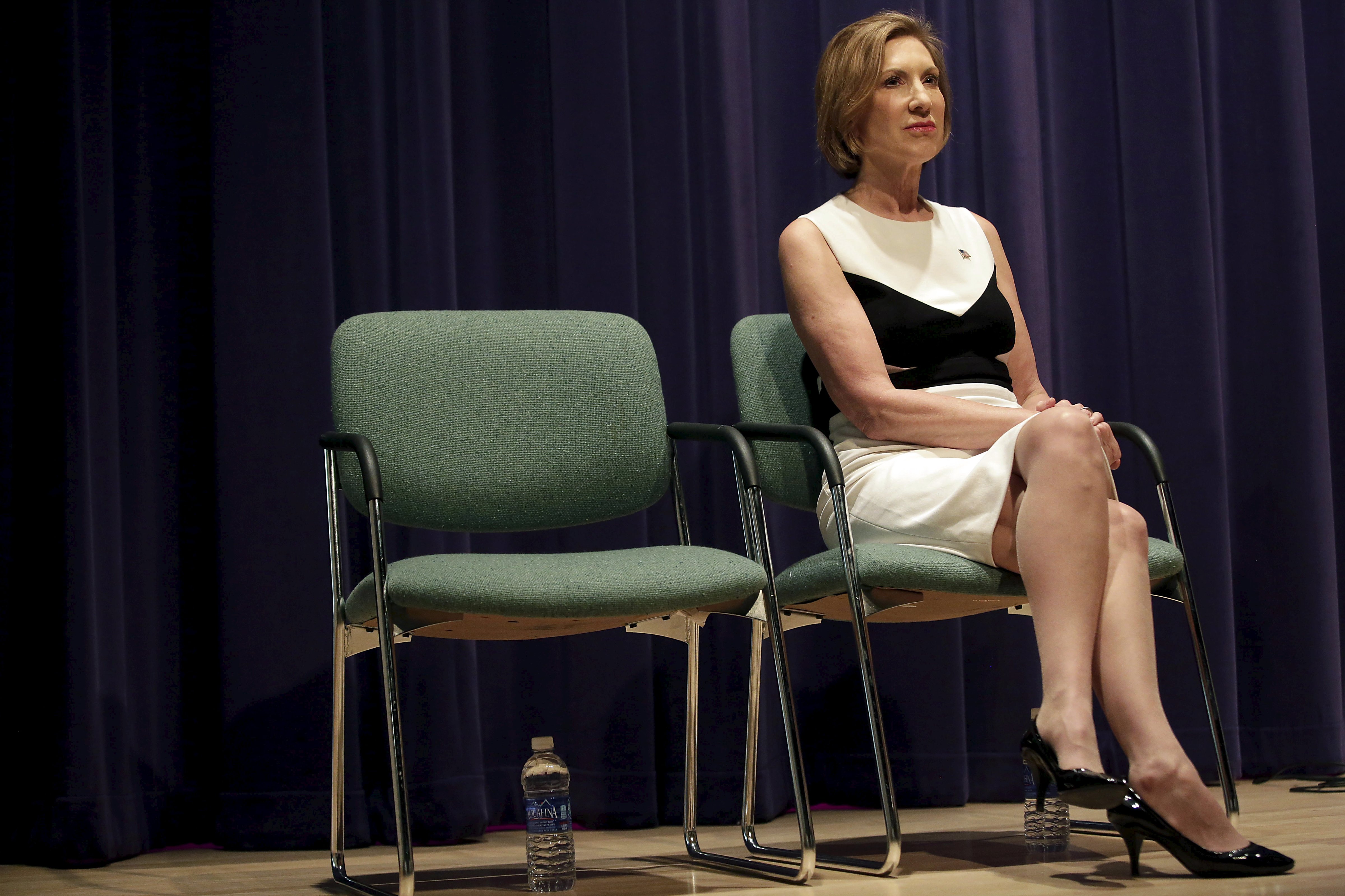 Carly Fiorina waits to be introduced before speaking during a campaign event at the Jewish Federation of Greater Des Moines in Waukee, Iowa on Aug. 16, 2015. (Joshua Lott— Reuters)