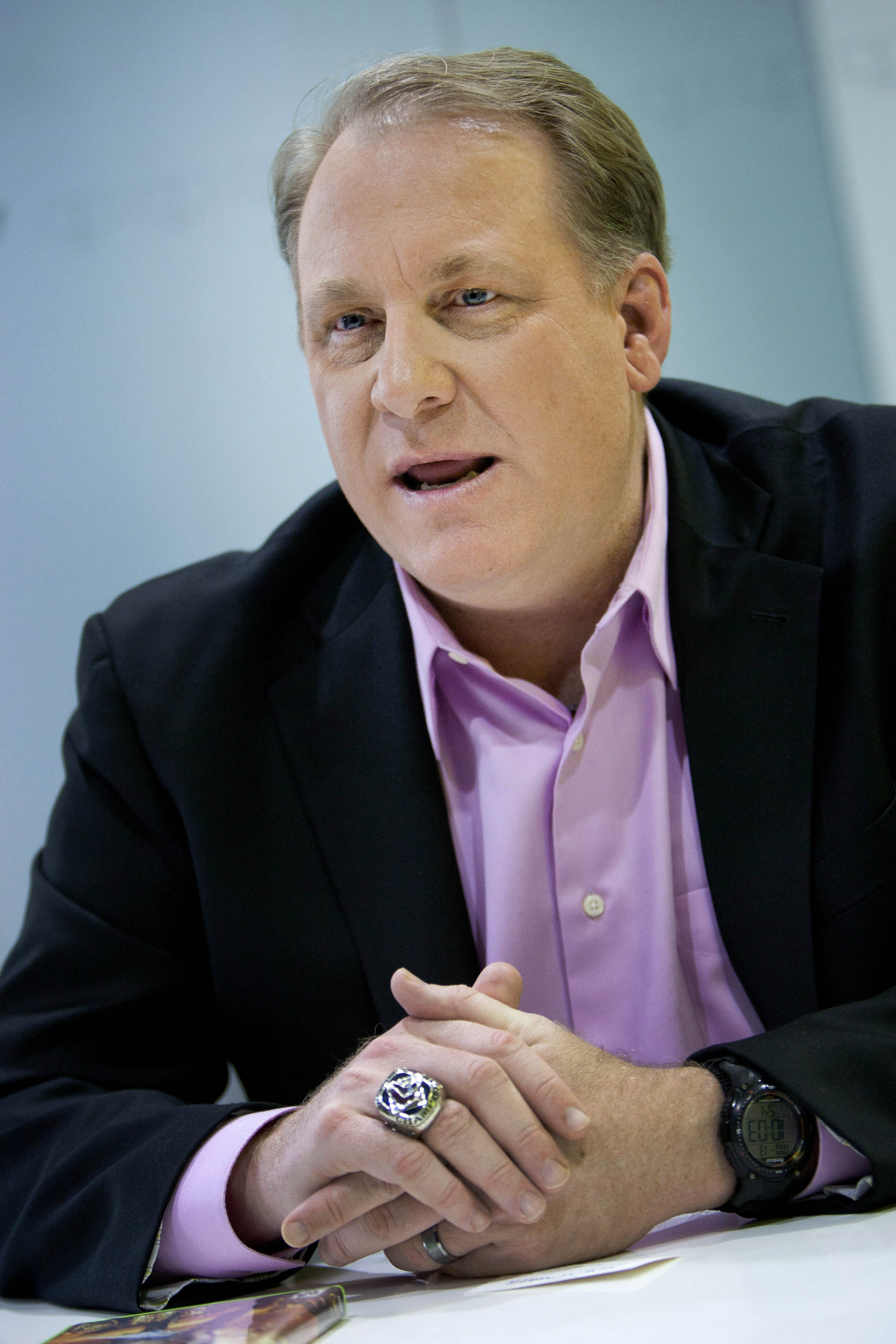 Curt Schilling, former Boston Red Sox pitcher, speaks during an interview in New York on Feb. 13, 2012. (Scott Eells—Bloomberg/Getty Images)