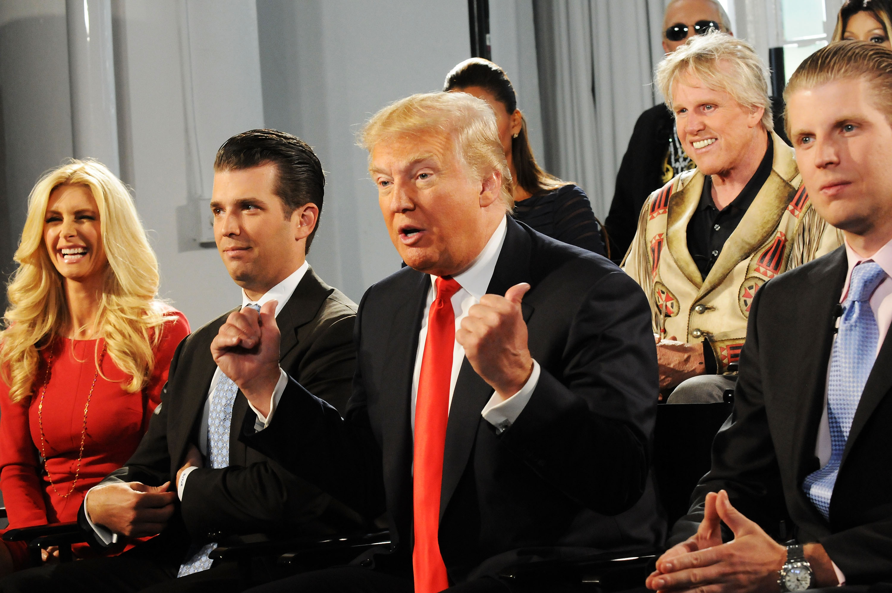 Brande Roderick, Donald Trump Jr.,Donald Trump, Gary Busey and Eric Trump attend the <i>Celebrity Apprentice All Stars</i> Season 13 Press Conference on October 12, 2012 in New York City. (Desiree Navarro—WireImage/Getty Images)