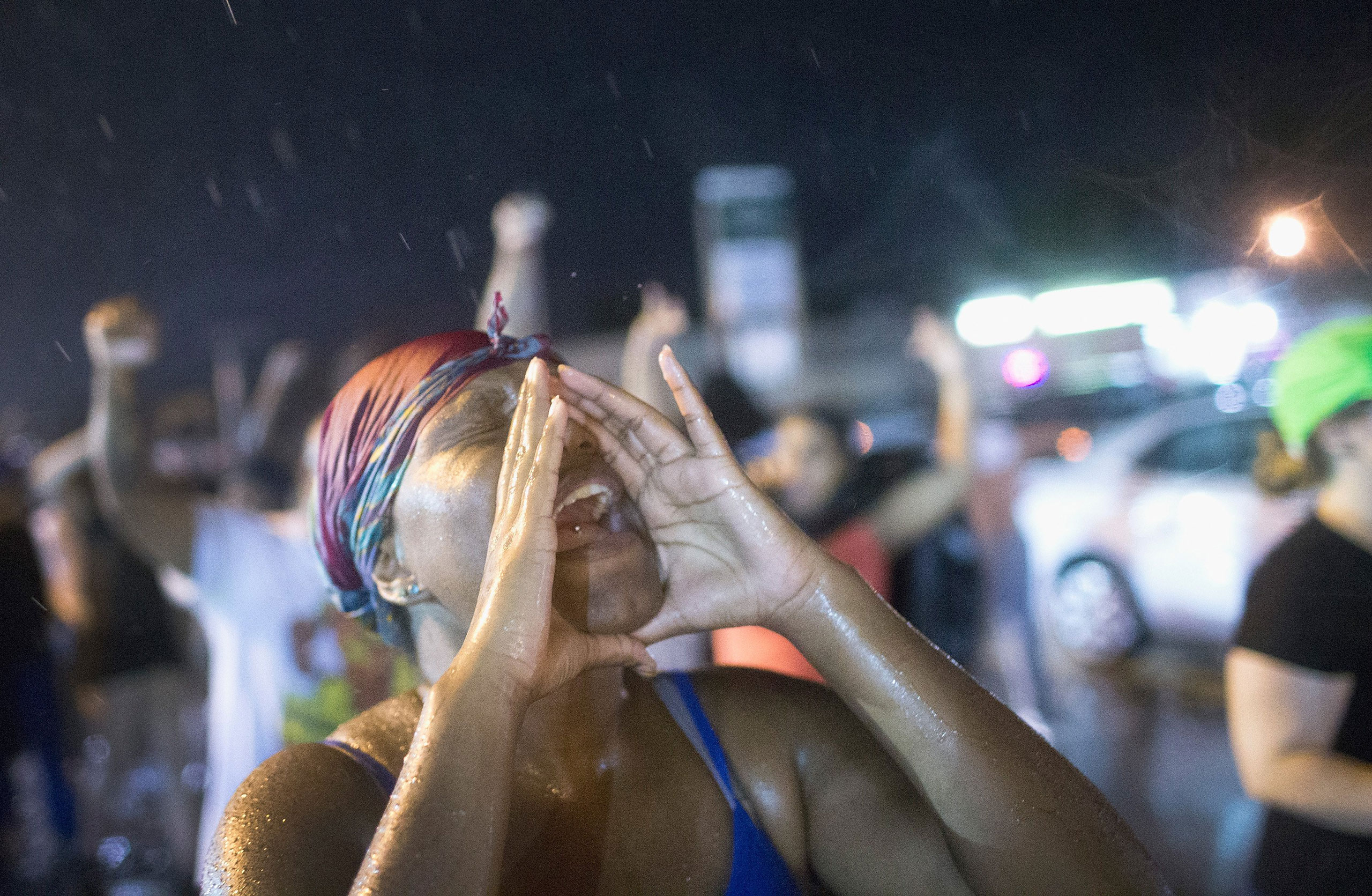 Gun fire broke out during protests in the evening of the anniversary of the shooting of Michael Brown along West Florrisant Streetin Ferguson, Mo., on August 9, 2015.
