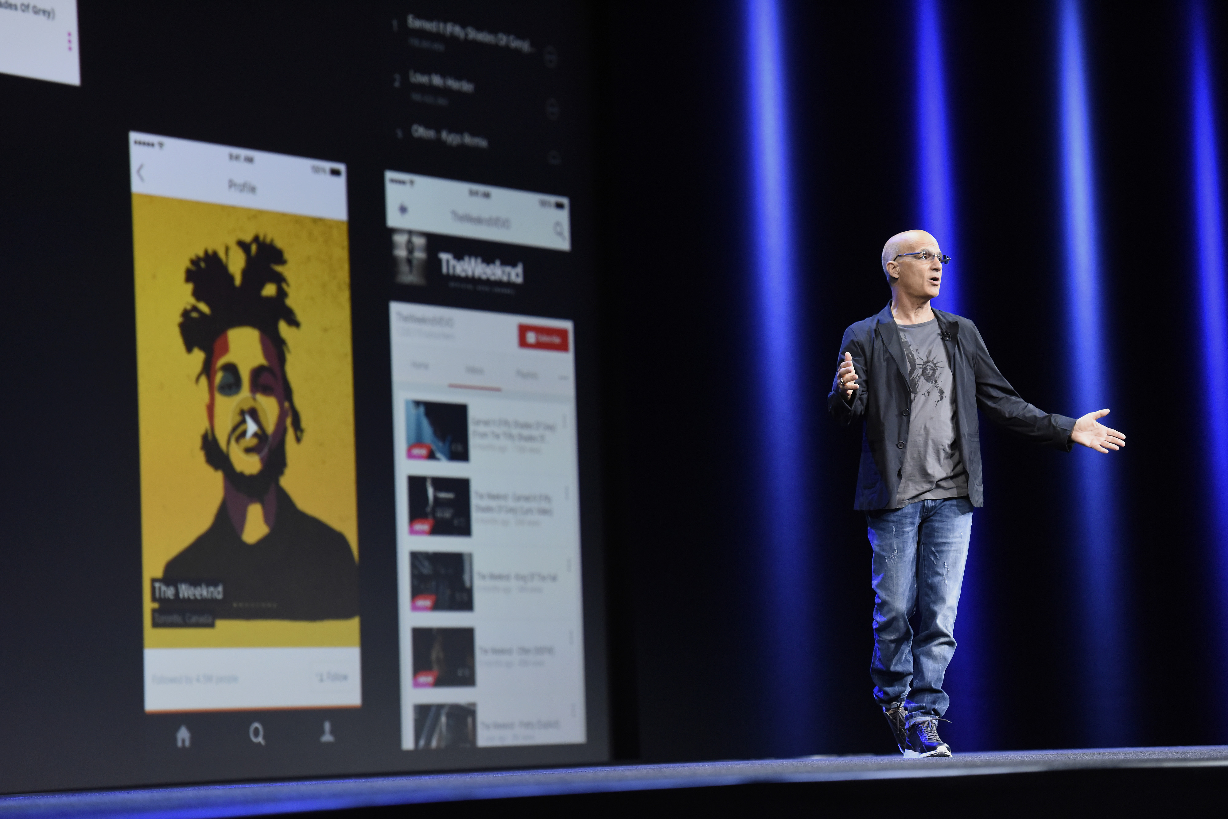 Jimmy Iovine, co-founder of Beats Electronics, speaks during the Apple World Wide Developers Conference (WWDC) in San Francisco, California, U.S., on Monday, June 8, 2015. (Bloomberg&mdash;Bloomberg via Getty Images)