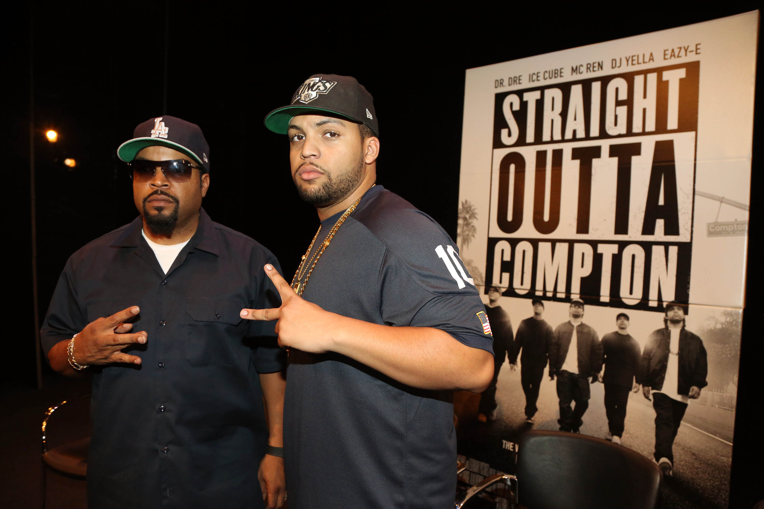 Ice Cube (left) and O'Shea Jackson Jr. attend the 'Straight Outta Compton' New York screening in New York City. (Johnny Nunez&mdash;Getty Images)