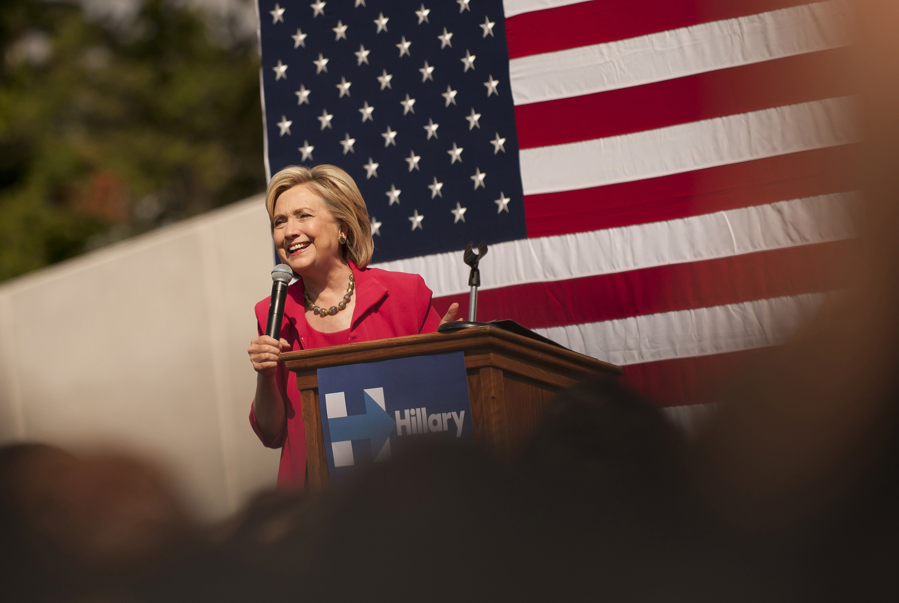 Democratic presidential candidate Hillary Clinton speaks to guests gathered for a campaign meeting on the campus of Case Western Reserve University on August 27, 2015 in Cleveland, Ohio. (Jeff Swensen&mdash;2015 Getty Images)