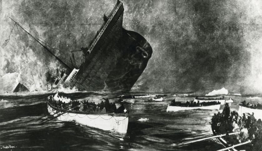 An artist’s rendition of the sinking of the Titanic after hitting an iceberg in the Atlantic Ocean in 1912. (Science &amp; Society Picture Librar&mdash;SSPL via Getty Images)