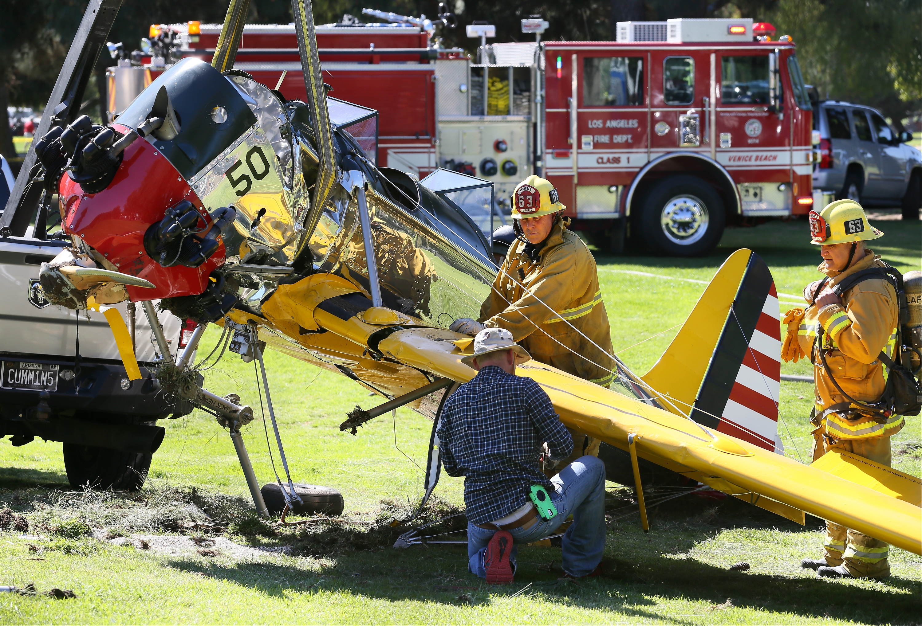 A general view at the Penmar Golf Course after a single-engine plane piloted by actor Harrison Ford crashed in Venice, California on March 5, 2015.