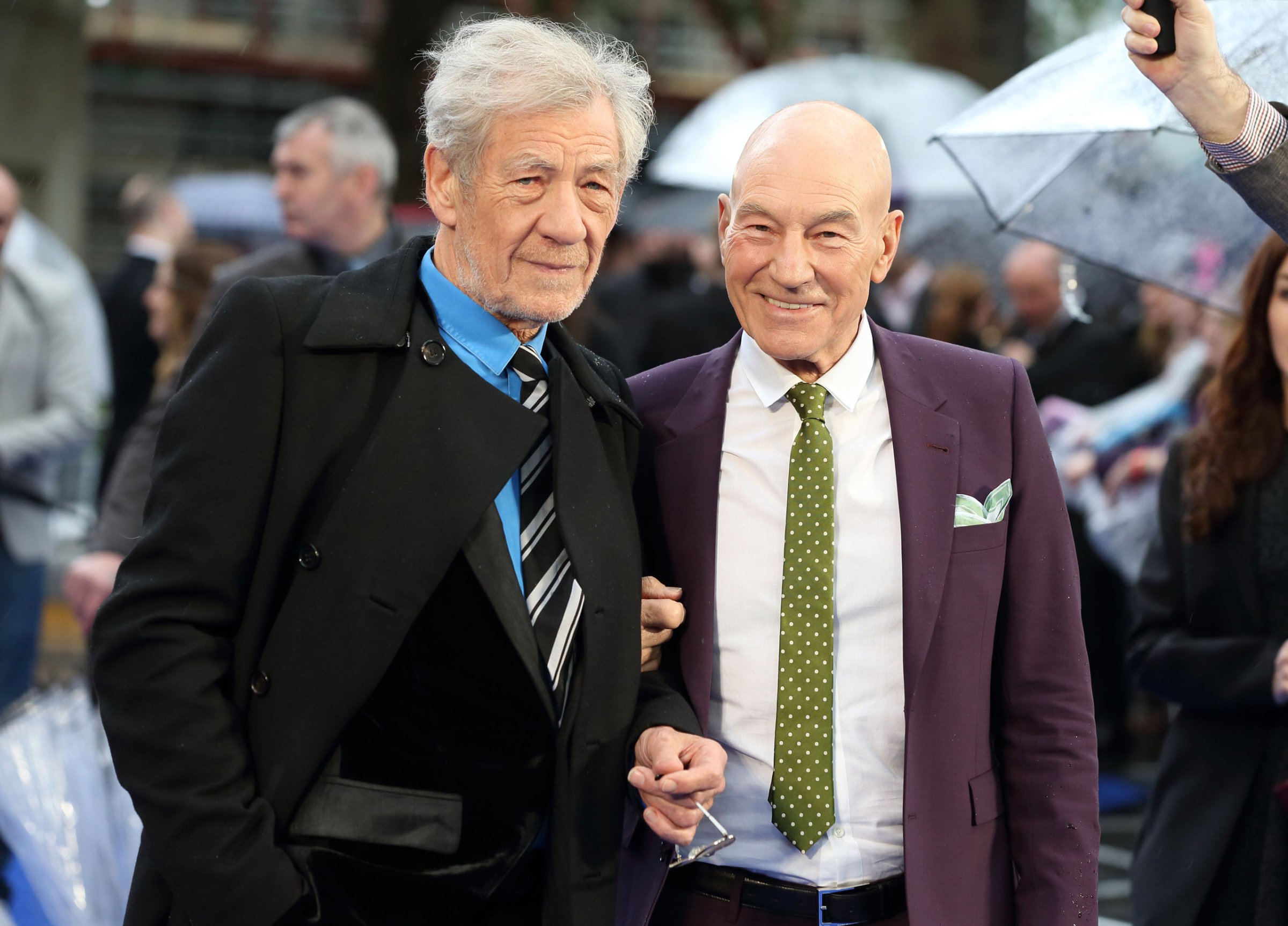 LONDON, ENGLAND - MAY 12: Sir Ian McKellen and Patrick Stewart attend the UK Premiere of "X-Men: Days of Future Past" at Odeon Leicester Square on May 12, 2014 in London, England. (Photo by Mike Marsland/WireImage)