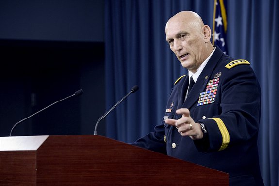 General Ray Odierno talks about Iraq at his farewell press conference. (DoD / Army Sgt. 1st Class Clydell Kinchen)