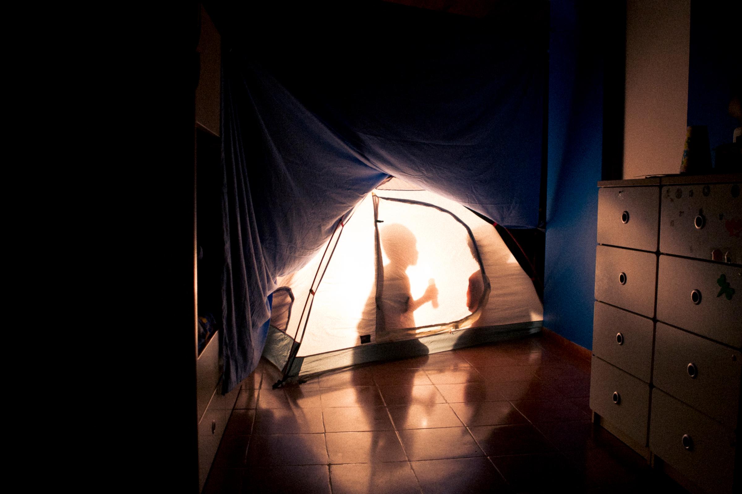 Kids camping indoors