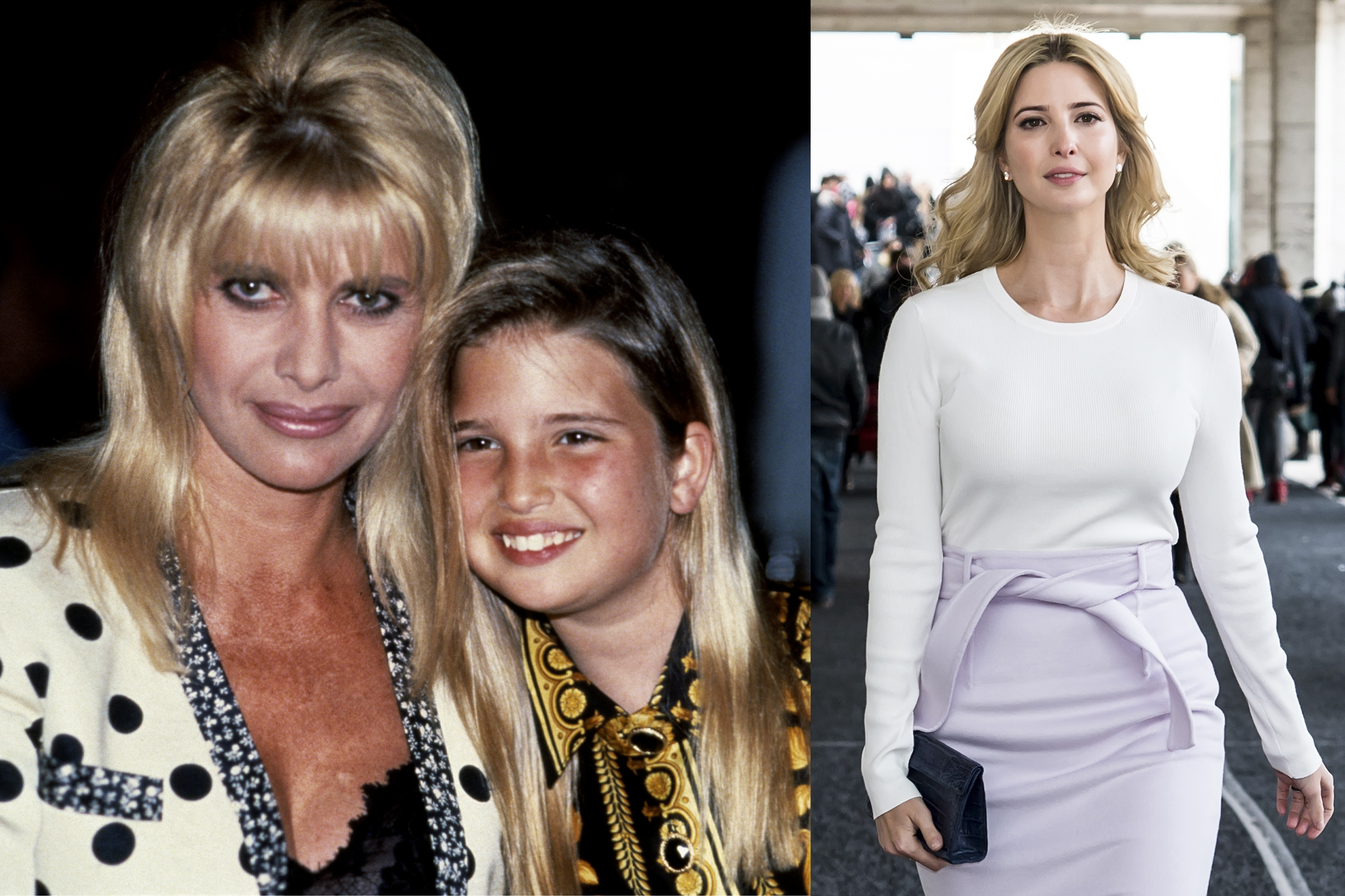 Left: Ivanka Trump with her mother, Ivana, in 1992; Right: Ivanka in New York City in February 2015.
