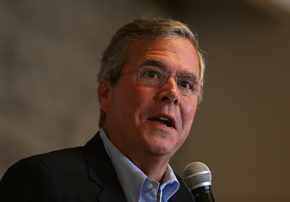 Republican presidential candidate and former Florida governor Jeb Bush speaks to workers at Thumbtack on July 16, 2015 in San Francisco, California.