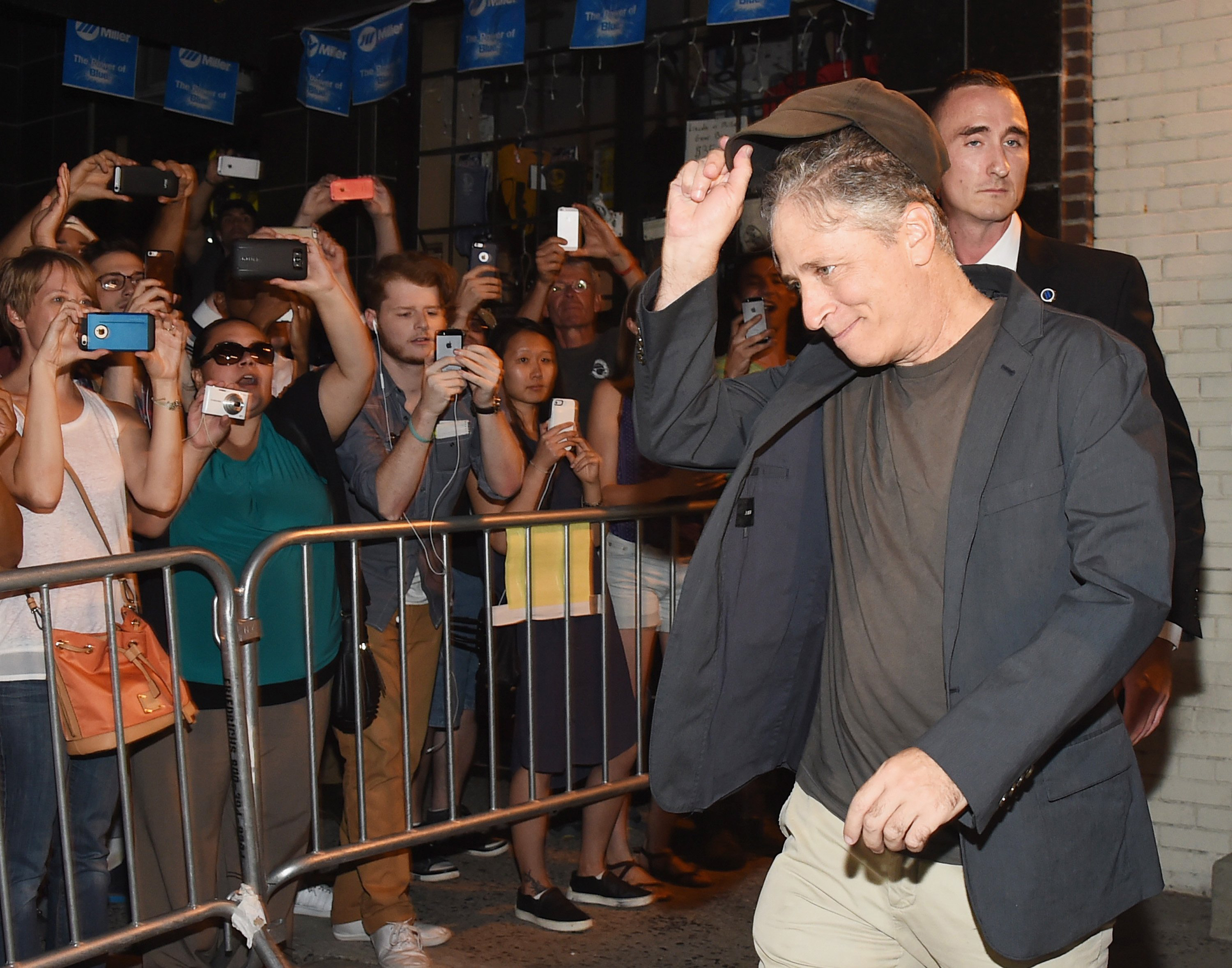 Jon Stewart exits the studio following the final taping of "The Daily Show With Jon Stewart" on August 6, 2015 in New York City. (Michael Loccisano—Getty Images)