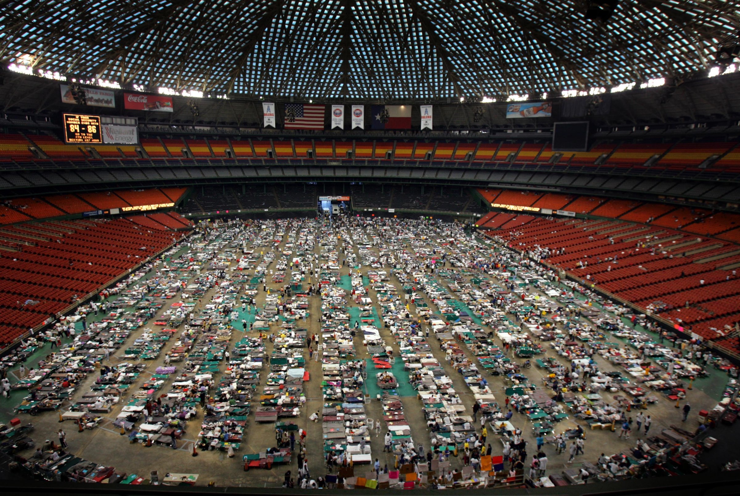 Victims of Hurricane Katrina stay at the Astrodome stadium in Houston.