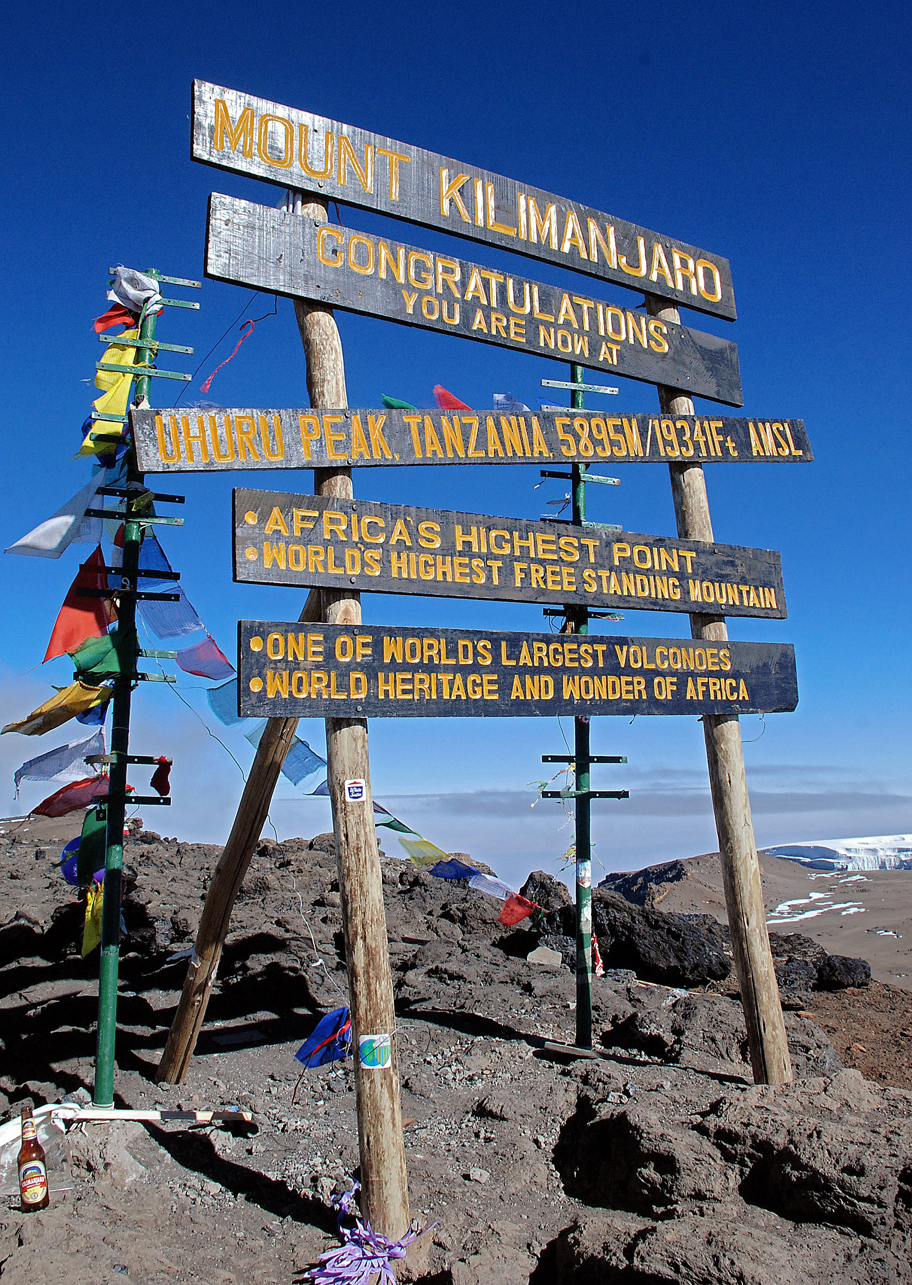 The sign at the peak of Mount Kilimanjaro, Tanzania on September 26, 2014. (Peter Martell—AFP/Getty Images)