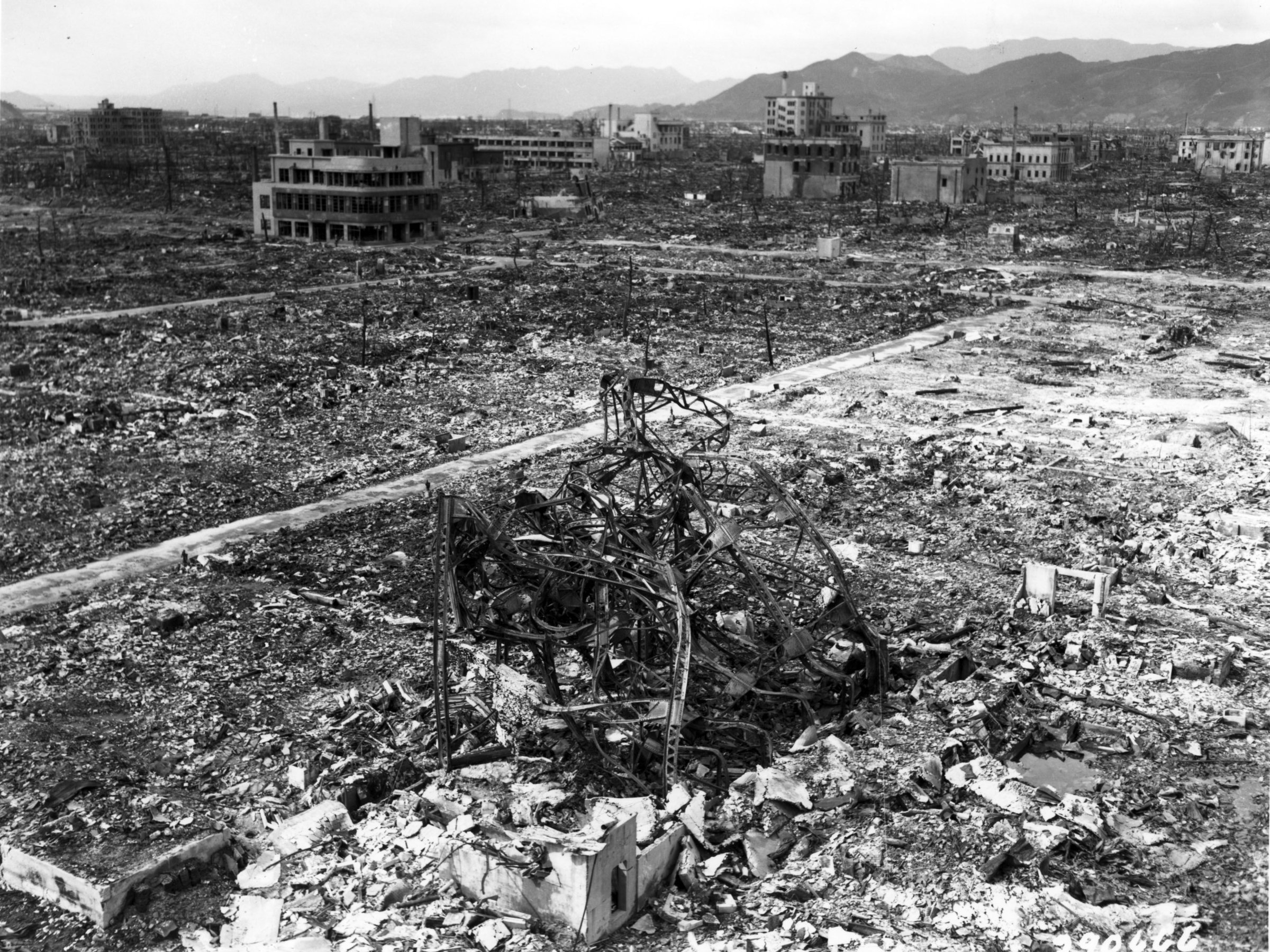 The aftermath of the bombing at Nagasaki in 1945.