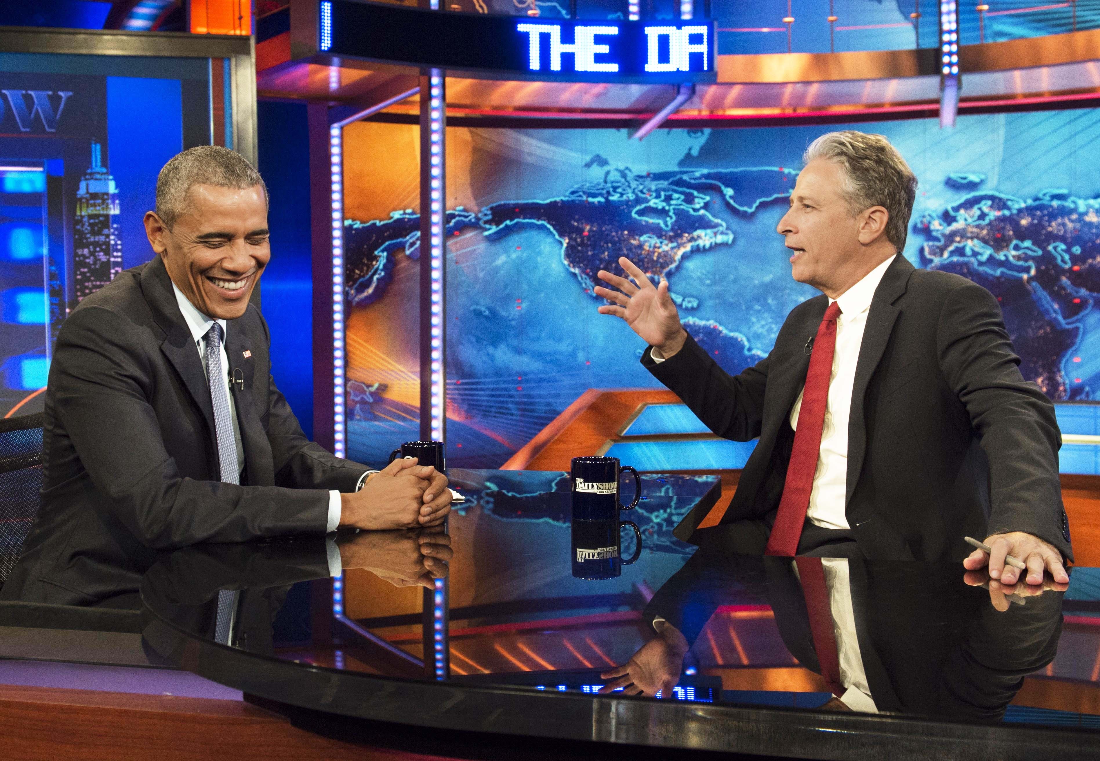 President Obama made his seventh Daily Show appearance the week before Stewart signed off. (Saul Loeb—Getty Images)