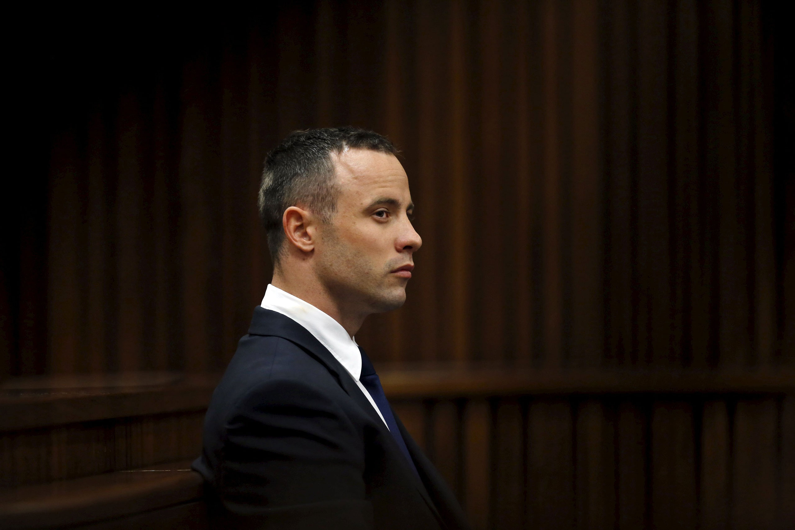 Oscar Pistorius  sits in the dock during his trial in the North Gauteng High Court in Pretoria, on May 6, 2014. (Mike Hutchings—Reuters)