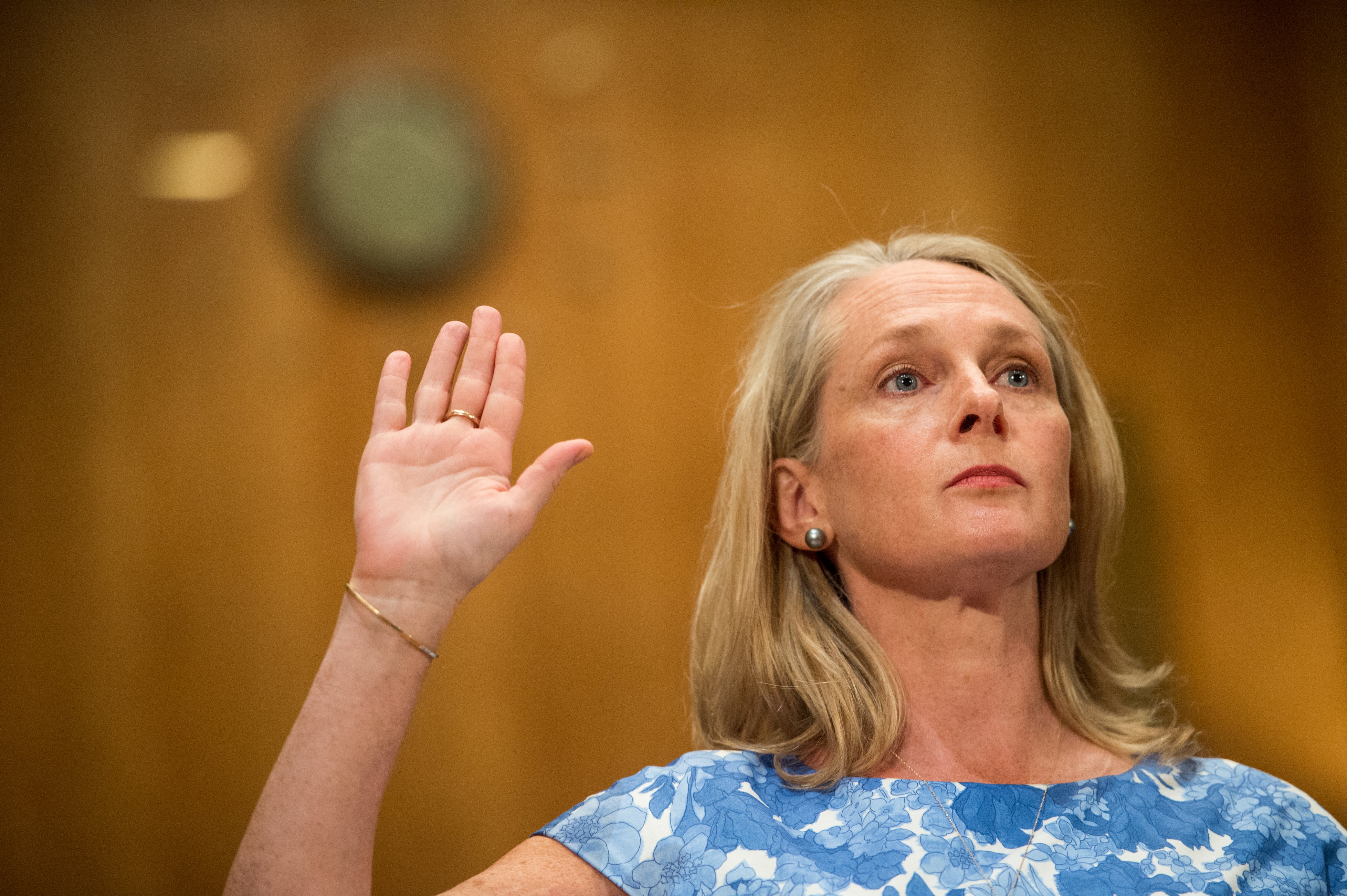 Piper Kerman, author of <i>Orange is the New Black: My Year in a Women's Prison</i>, is sworn in before testifying during the Senate Homeland Security and Governmental Affairs Committee hearing on "Oversight of the Bureau of Prisons: First-Hand Accounts of Challenges Facing the Federal Prison System" on Tuesday, Aug. 4, 2015. (Bill Clark—AP)