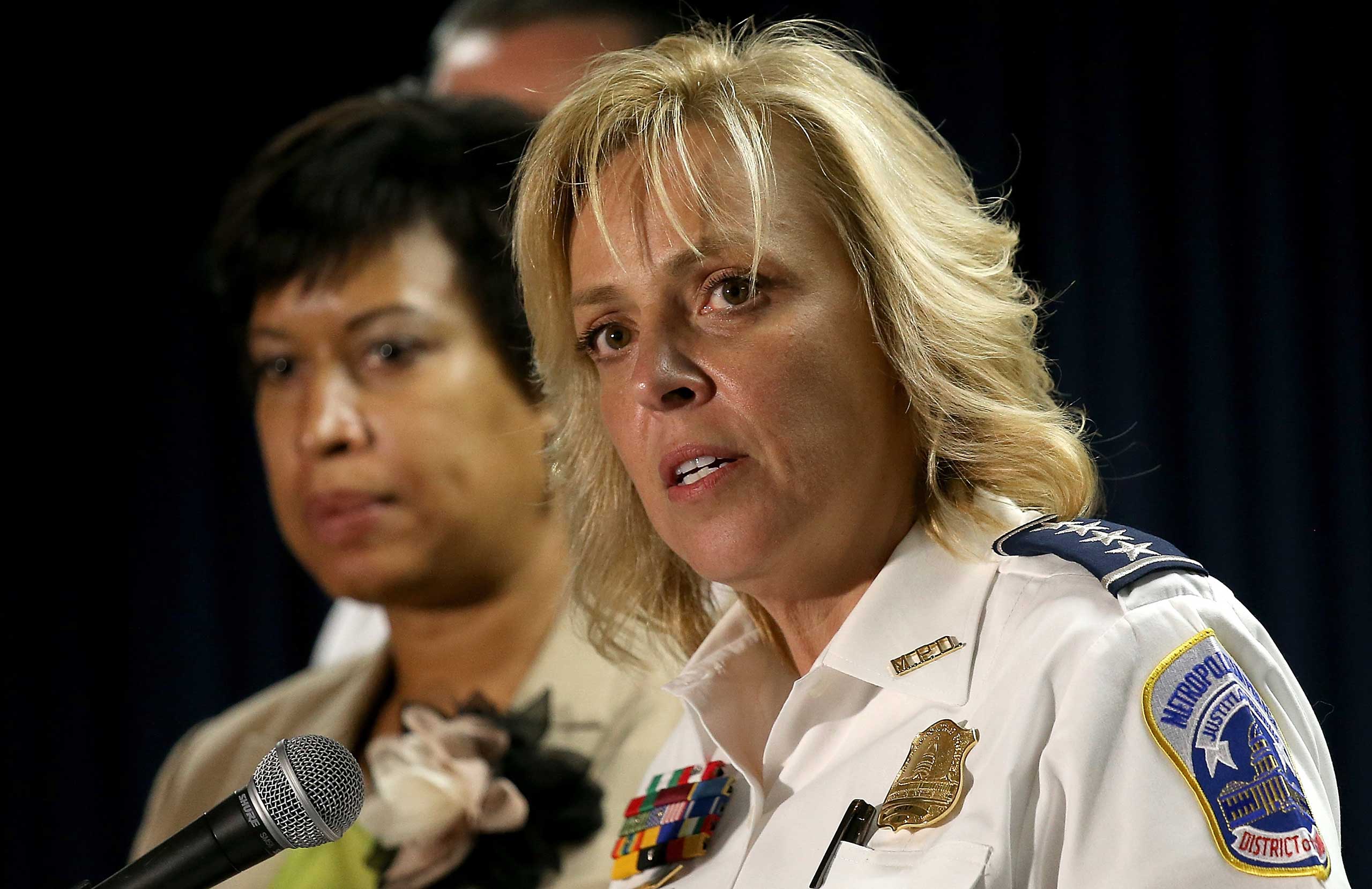 Chief of the Metropolitan Police Department Cathy Lanier speaks at a press conference at police headquarters in Washington, DC., May 21, 2015 (Win McNamee—Getty Images)