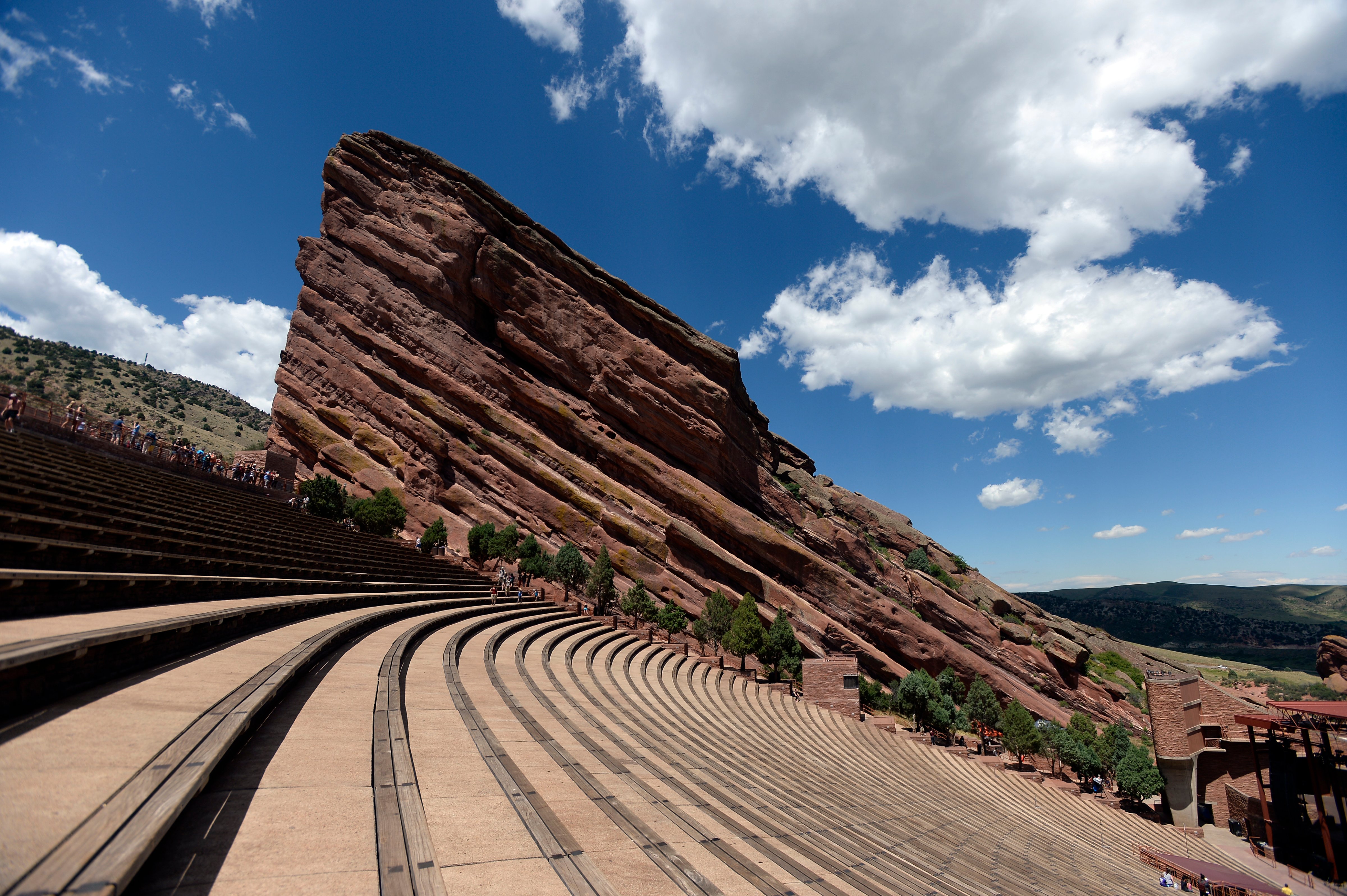Visitors head to Red Rocks to get in a workout and to visit the rocks, Creation, Ship Rock and Stage Rock, on Aug 4, 2015, in Morrison, Colo. (John Leyba—The Denver Post via Getty Images)