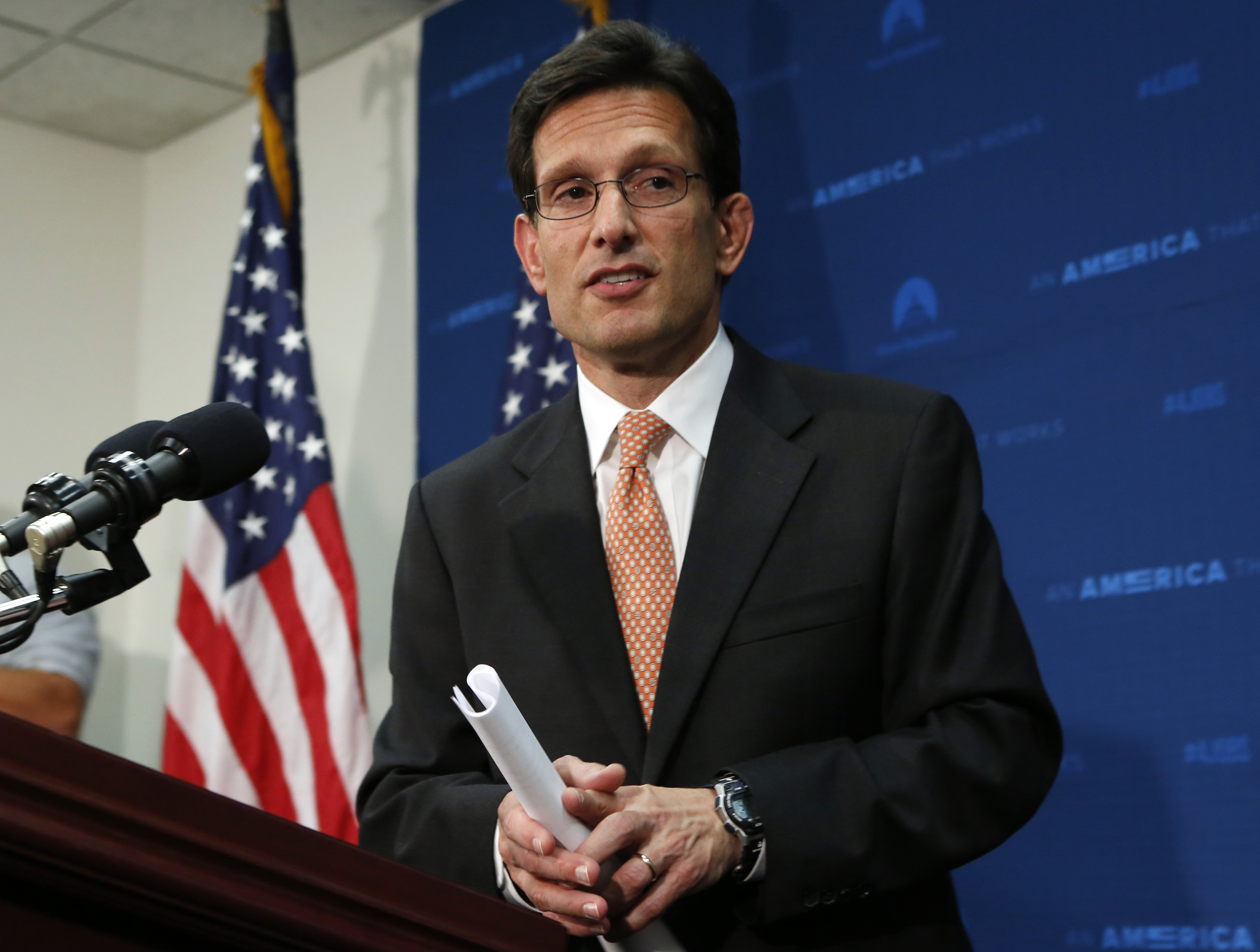 U.S. House Majority Leader Eric Cantor (R-VA) leaves after a news conference at the U.S. Capitol in Washington June 11, 2014 (Yuri Gripas—Reuters)