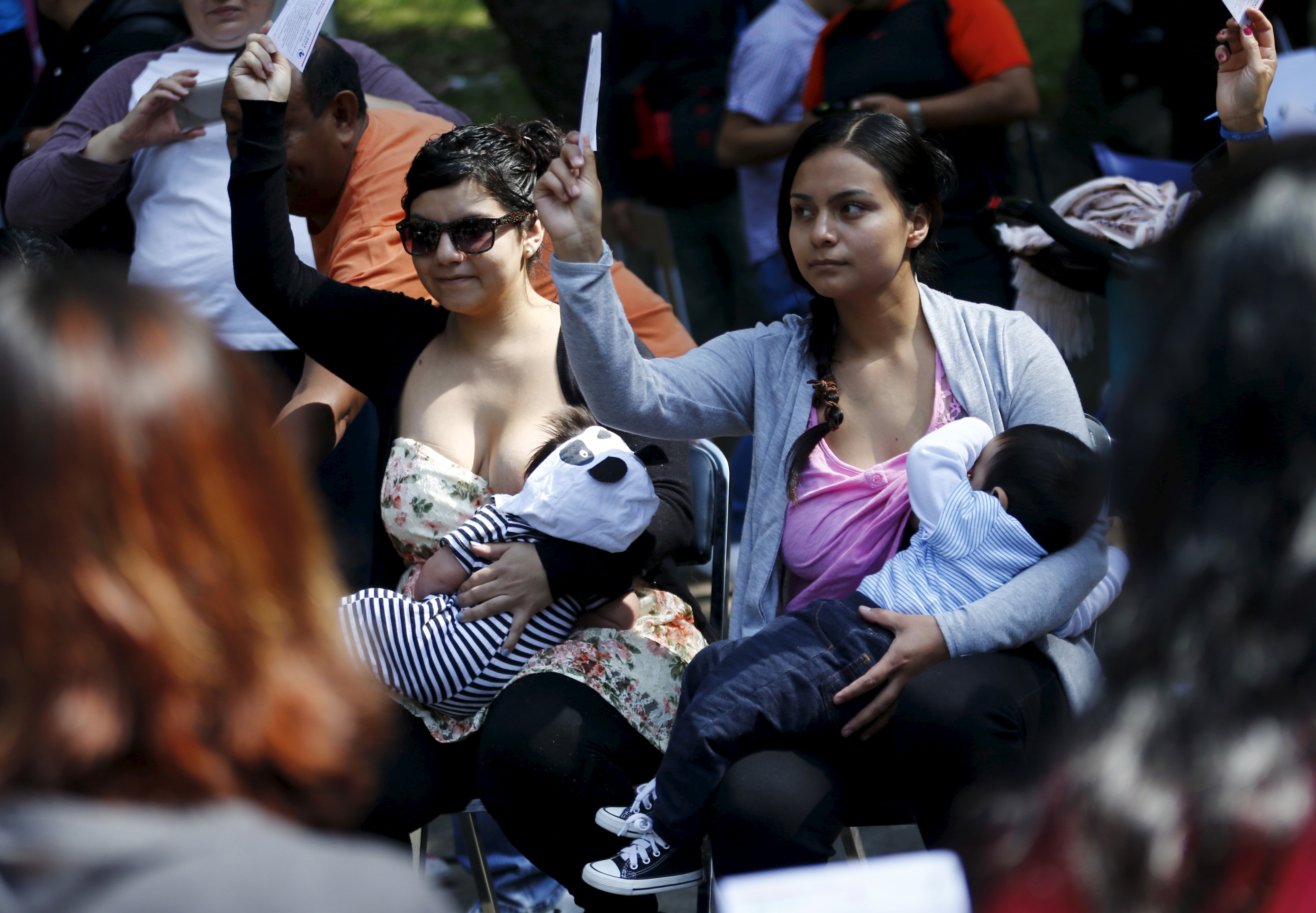 Women breastfeed babies during the annual World Breastfeeding Week to promote feeding children with natural milk in Mexico City on Aug. 1, 2015. (Henry Romero—Reuters)