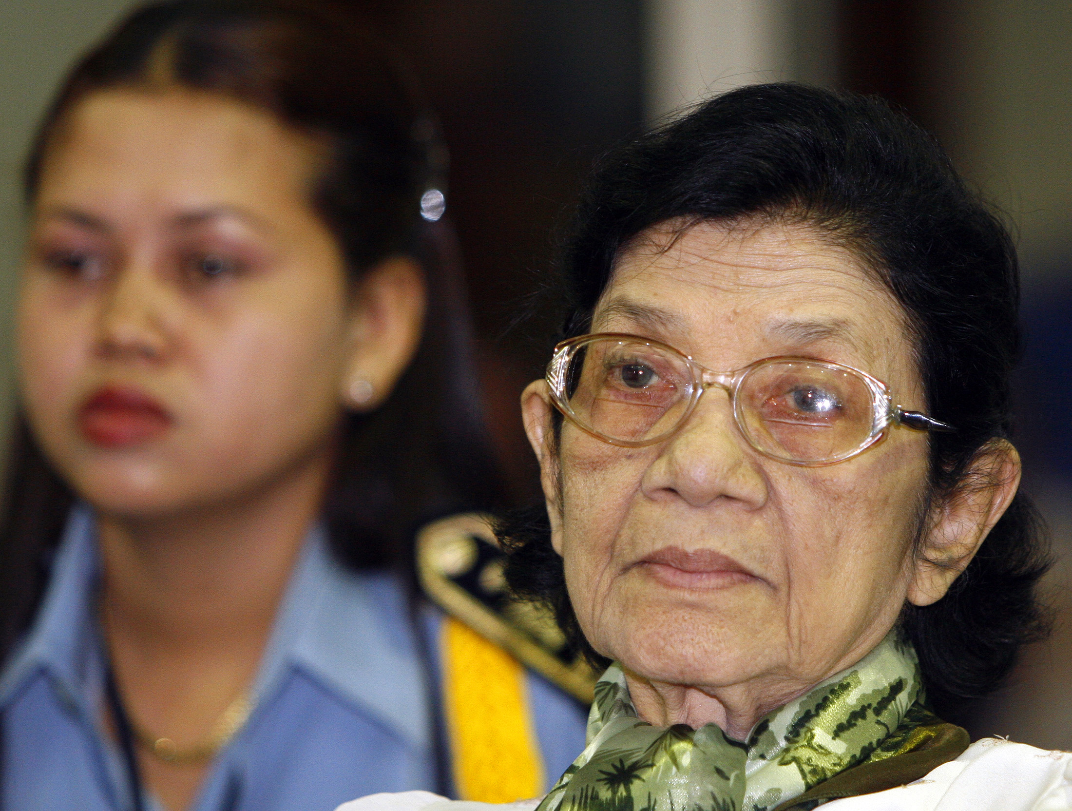 Ieng Thirith, Social Affairs Minister under the Khmer Rouge regime, sits in the dock during her pretrial chamber public hearing at Extraordinary Chambers in the Courts of Cambodia, on the outskirts of Phnom Penh on Feb. 24, 2009 (Reuters)