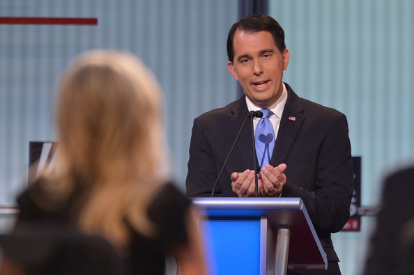 Wisconsin Gov. Scott Walker participates in the Republican presidential primary debate on August 6, 2015 at the Quicken Loans Arena in Cleveland, Ohio.