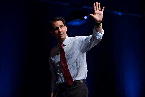 Scott Walker, governor of Wisconsin and Republican U.S. 2016 presidential candidate, waves after speaking during The Family Leadership Summit in Ames, Iowa, U.S., on Saturday, July 18, 2015.