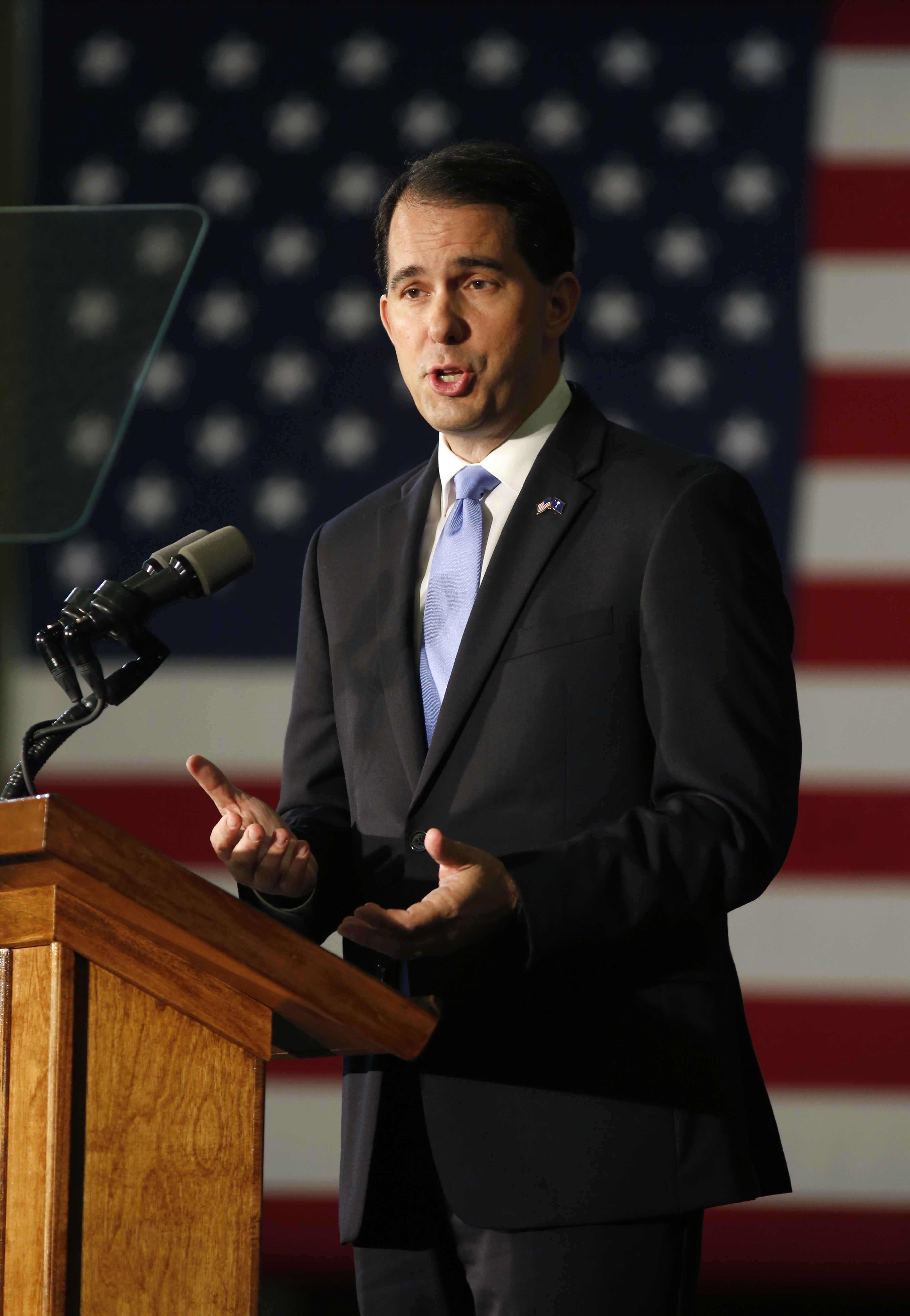 Republican presidential candidate, Wis. Gov. Scott Walker, gives a foreign policy speech on the campus of The Citadel on Aug. 28, 2015, in Charleston, S.C. (Mic Smith—AP)