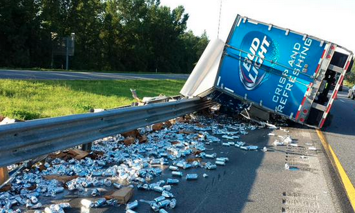 natural light beer florida highway truck overturned