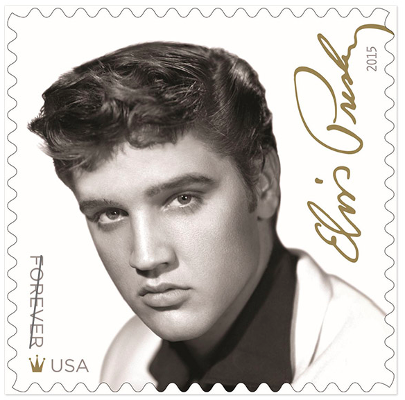 The Elvis Presley stamp designed by Antonio Alcala, Leslie Badani and William Speer.