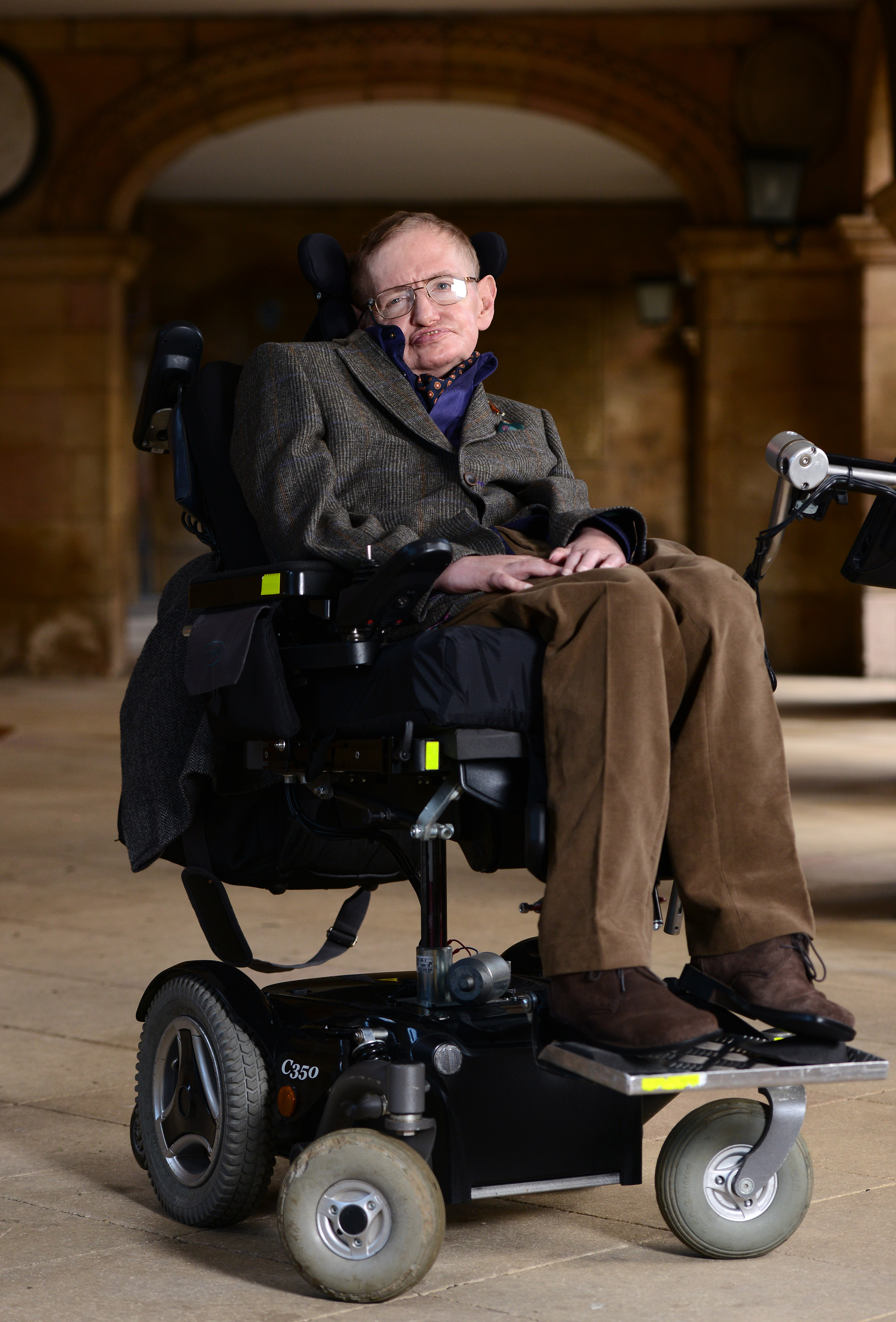 Professor Stephen Hawking attends the gala screening of "Hawking" on the opening night of the Cambridge Film Festival held at Emmanuel College on September 19, 2013 in Cambridge, Cambridgeshire. (Karwai Tang—Getty Images)