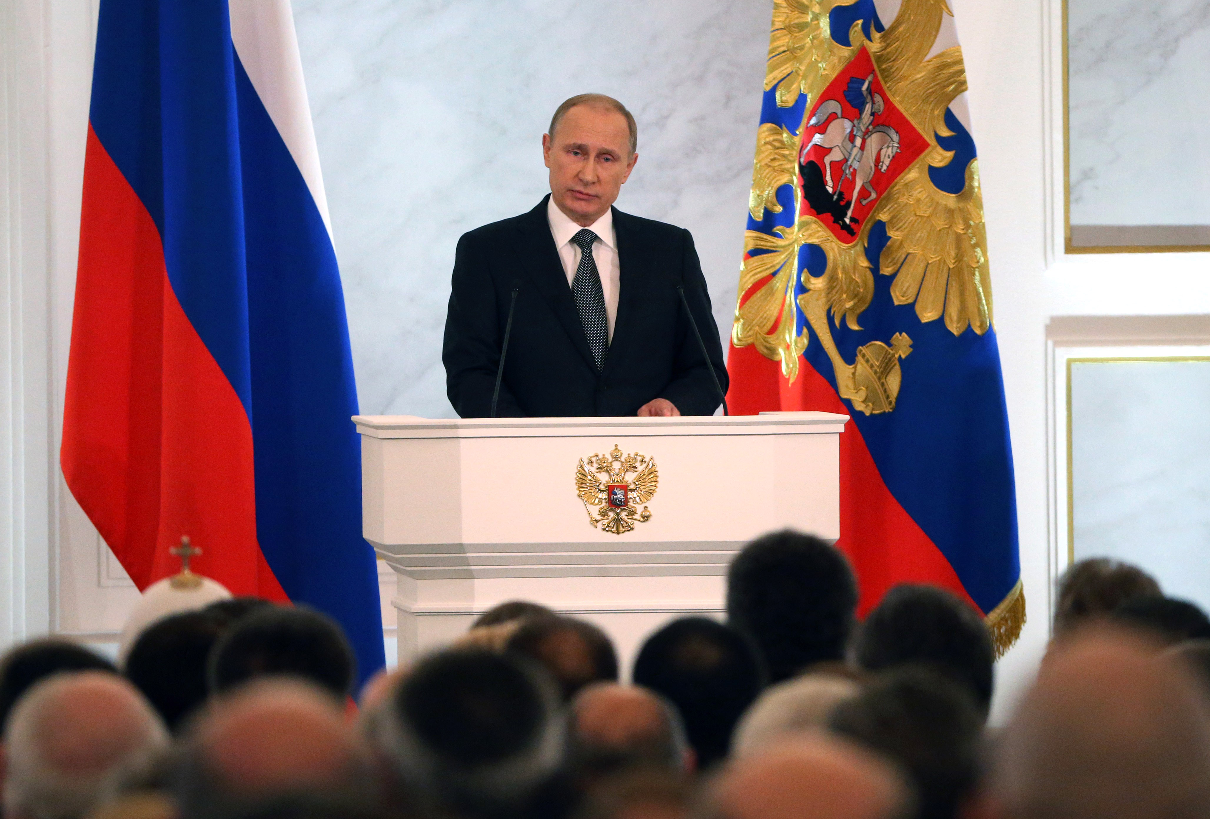 Russian President Vladimir Putin delivers his annual state of the nation address to the National Assembly in Grand Kremlin Palace on in Moscow on Dec. 4, 2014. (Sasha Mordovets—Getty Images)