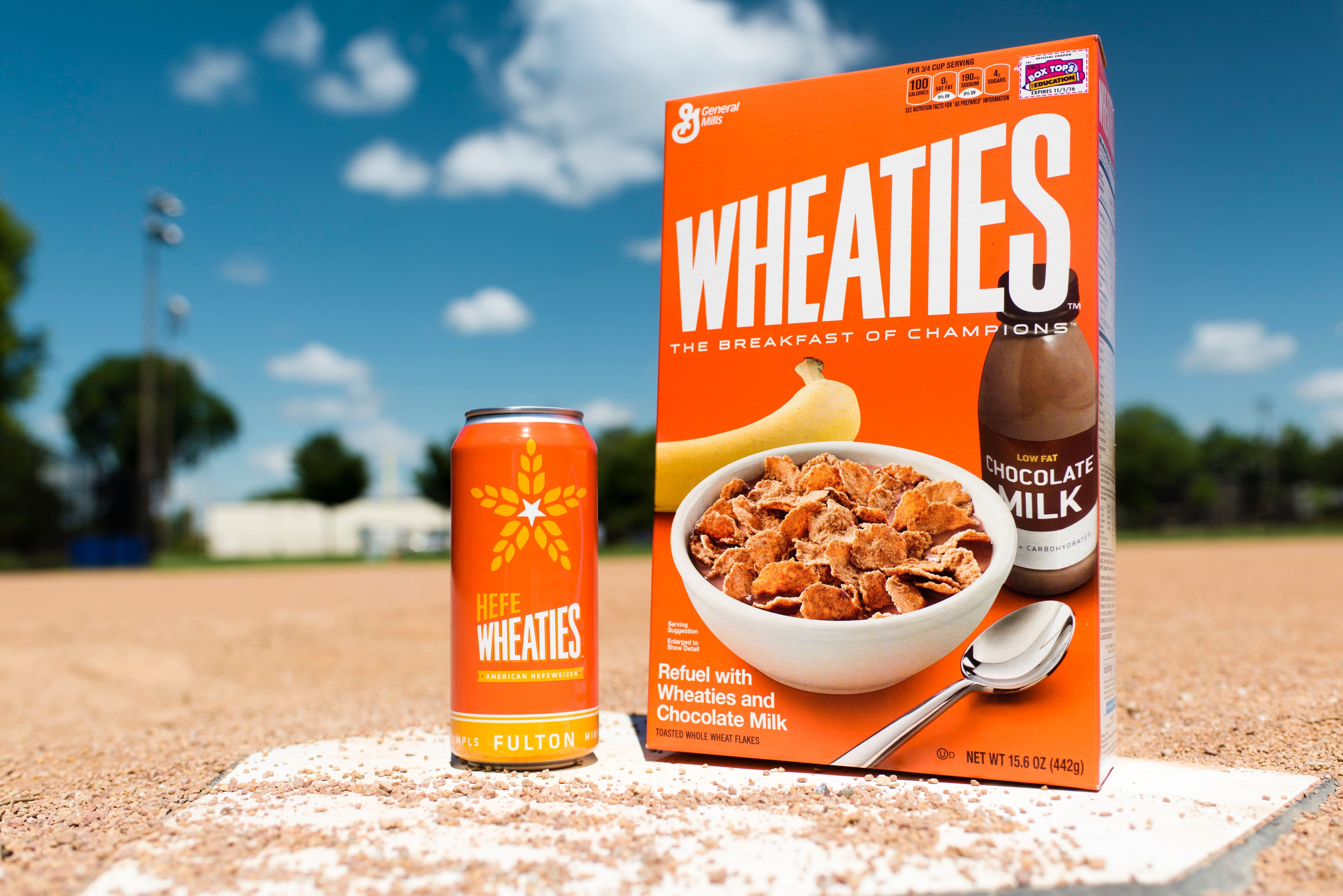 Box of Wheaties cereal and the limited-edition HefeWheaties beer.