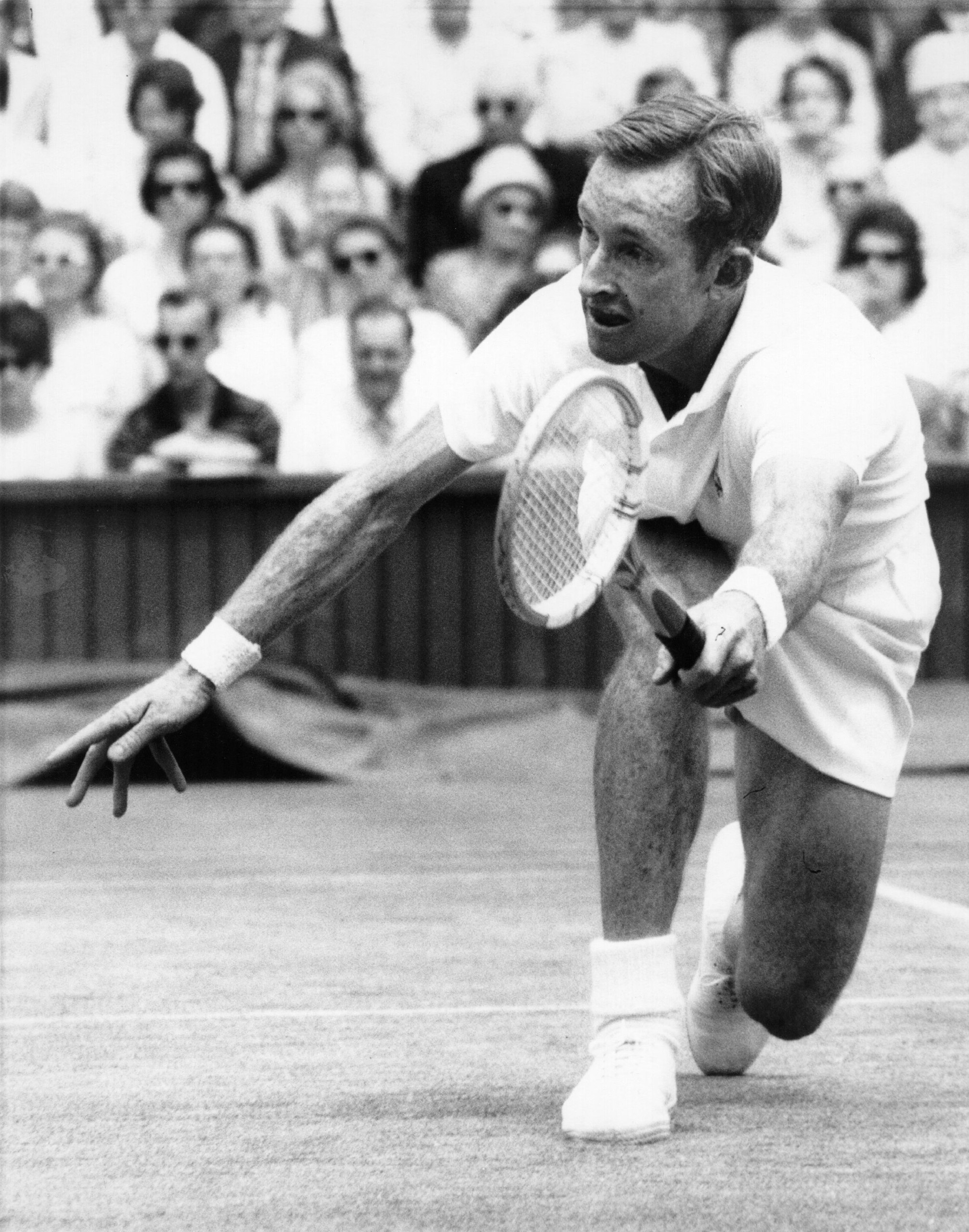 Australian Wimbledon champion Rod Laver defending his title against Pierre Darmon. Laver won.  June 30, 1962.