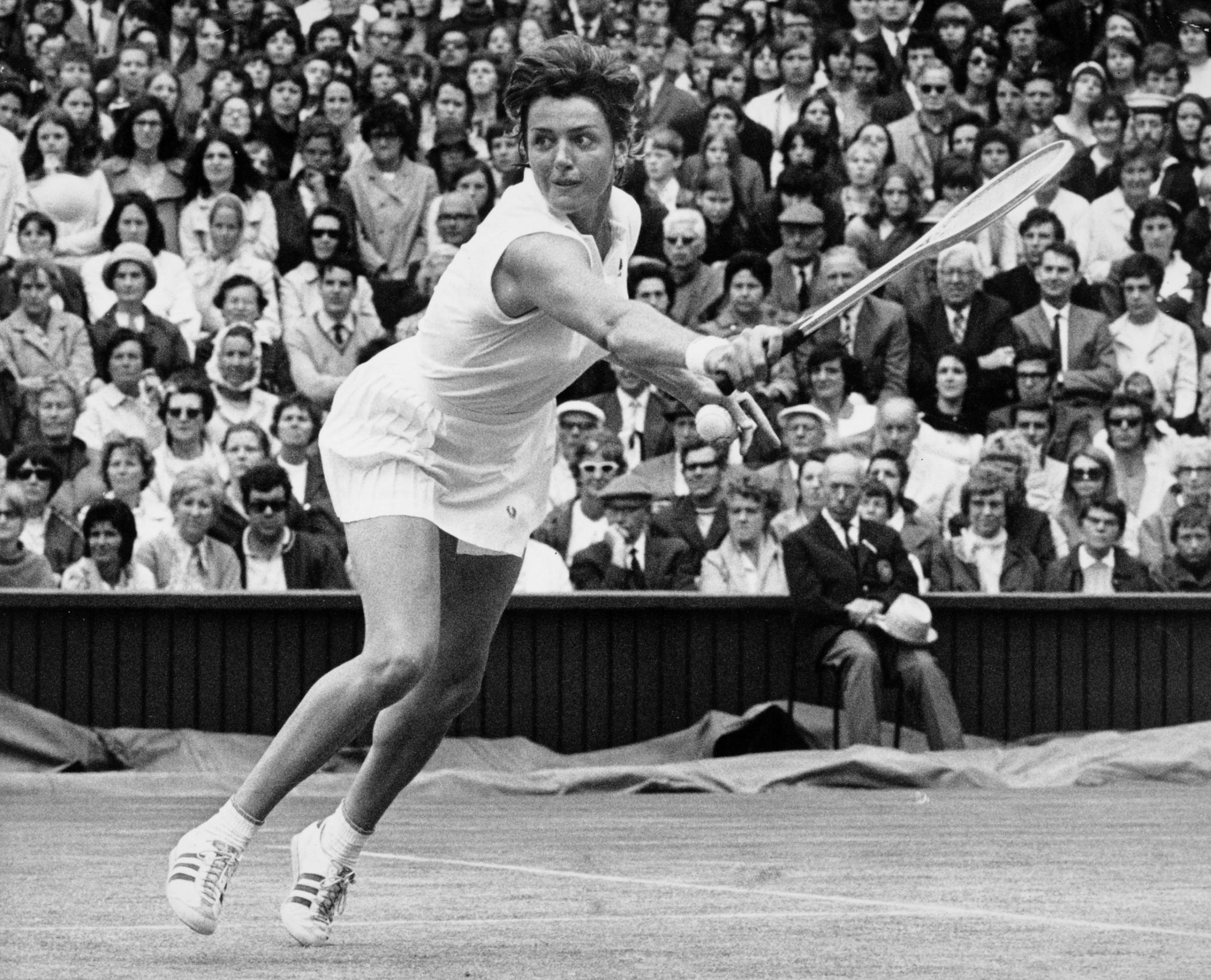 Margaret Court of Australia in action at Wimbledon on 30th June 1970.