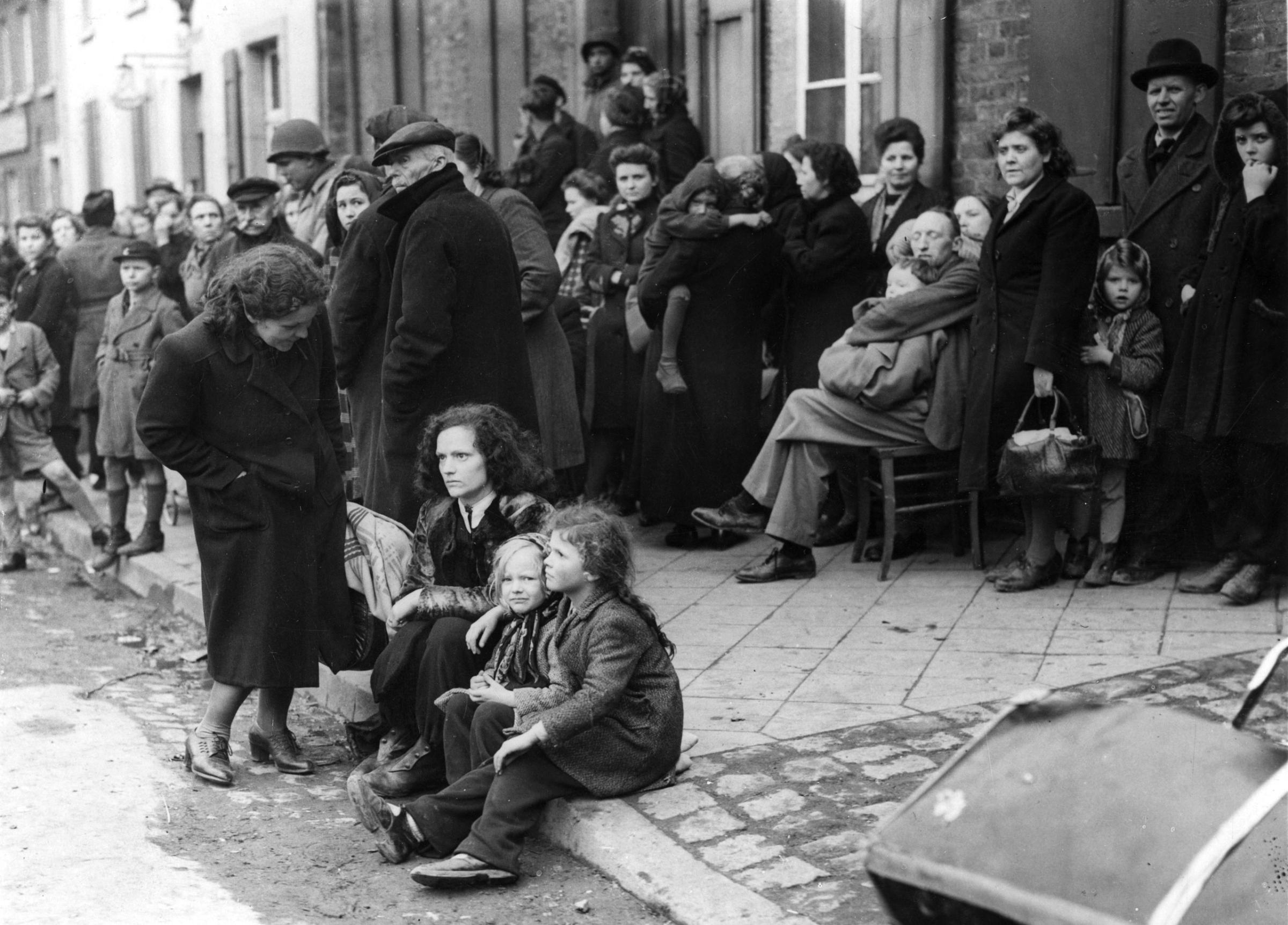 3rd March 1945: German refugees crowding the market square at Juchen, Germany, a town captured by the US Army at the end of the Second World War.