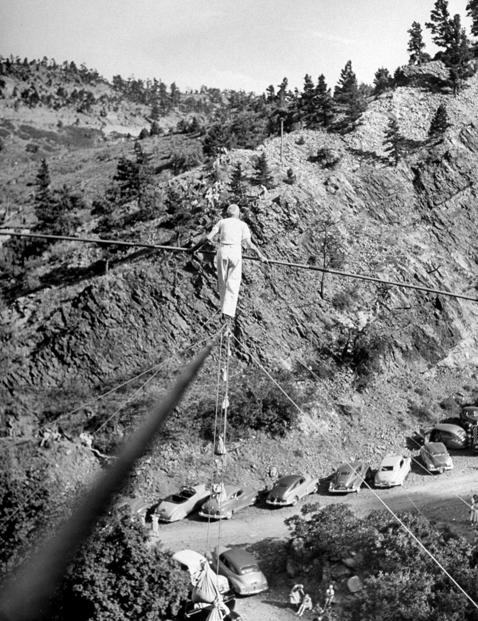 82 year old tightrope walker Ivy Baldwin at Boulder Dam, Colorado, 1948.
