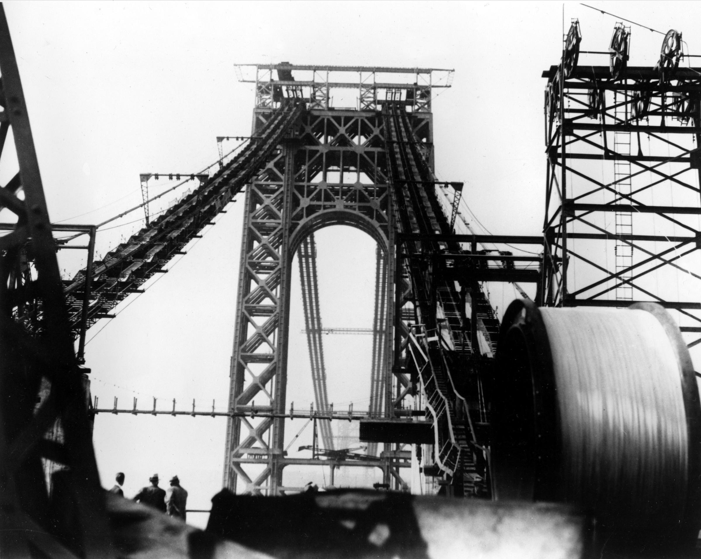 The main cable of the George Washington Bridge is being layed as construction of the suspension bridge connecting New York and New Jersey continues on Oct. 23, 1929.