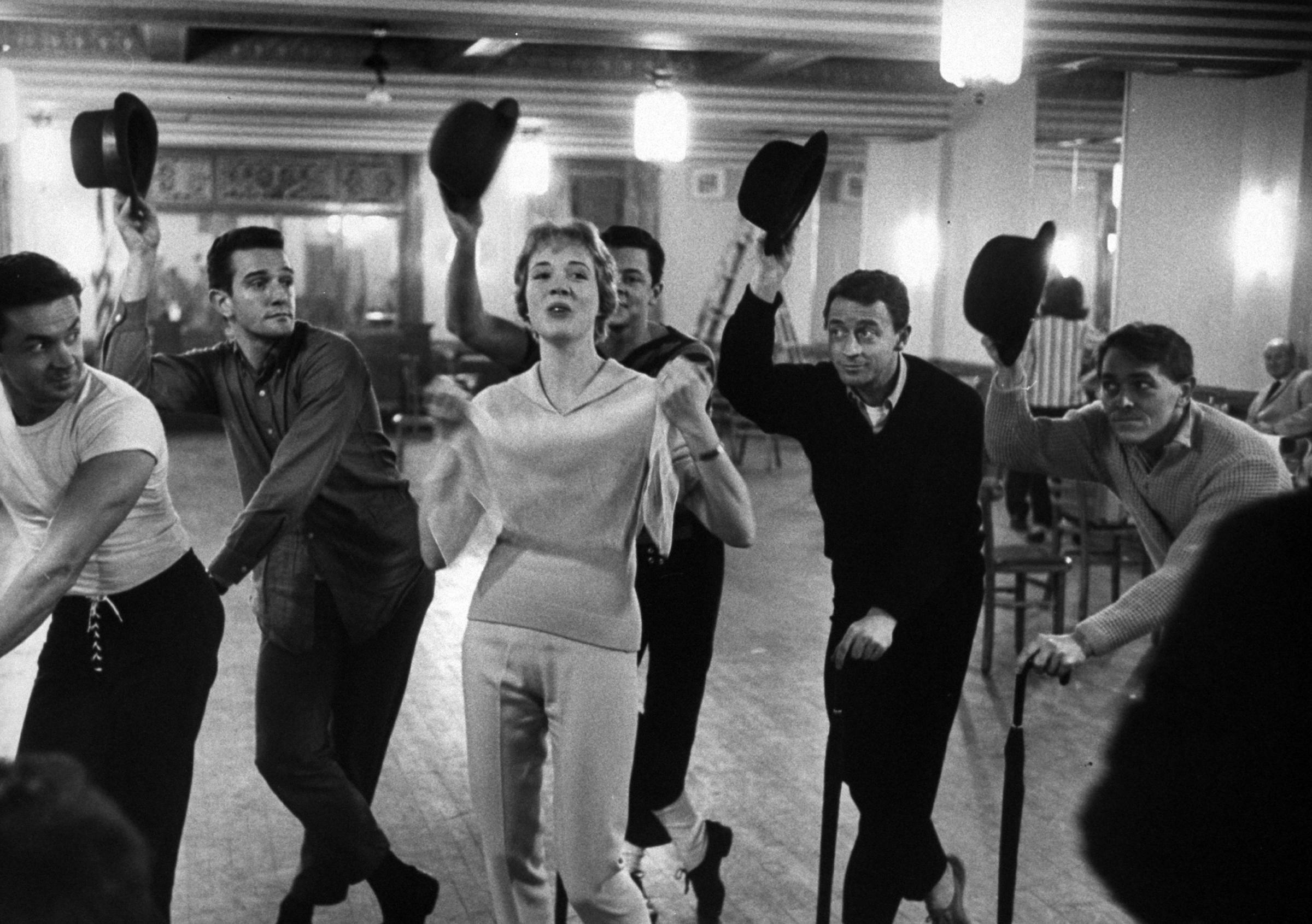 Julie Andrews, rehearsing for TV show "Broadway of Lerner and Loewe."