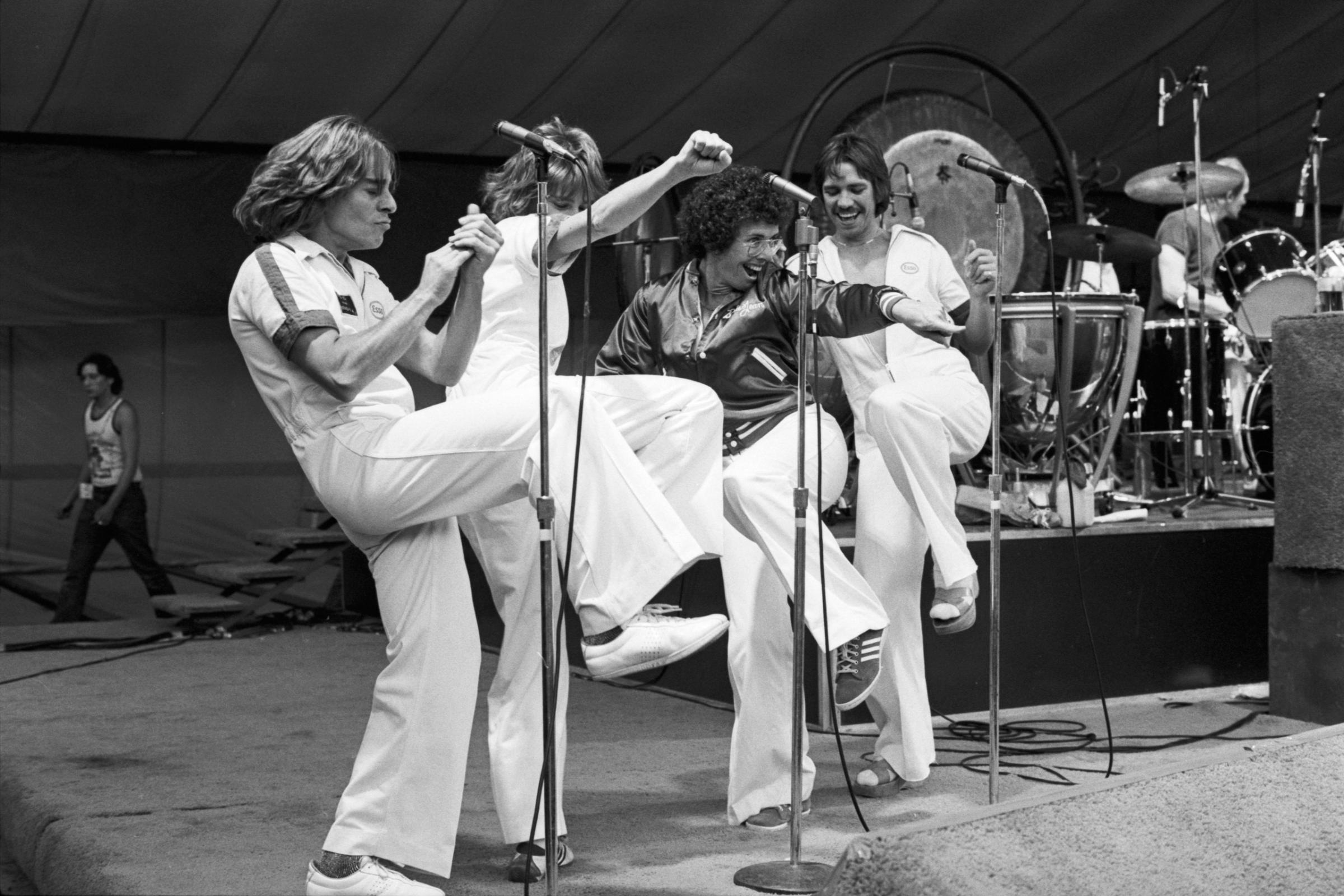“I joined the backup vocalists – Jon Joyce, Cindy Bullens and Ken Gold – for several songs. We were all decked out in one-piece jumpsuits that looked like something a gas station attendant would wear. It was, after all, 1975 in all its glory!” –Billie Jean King