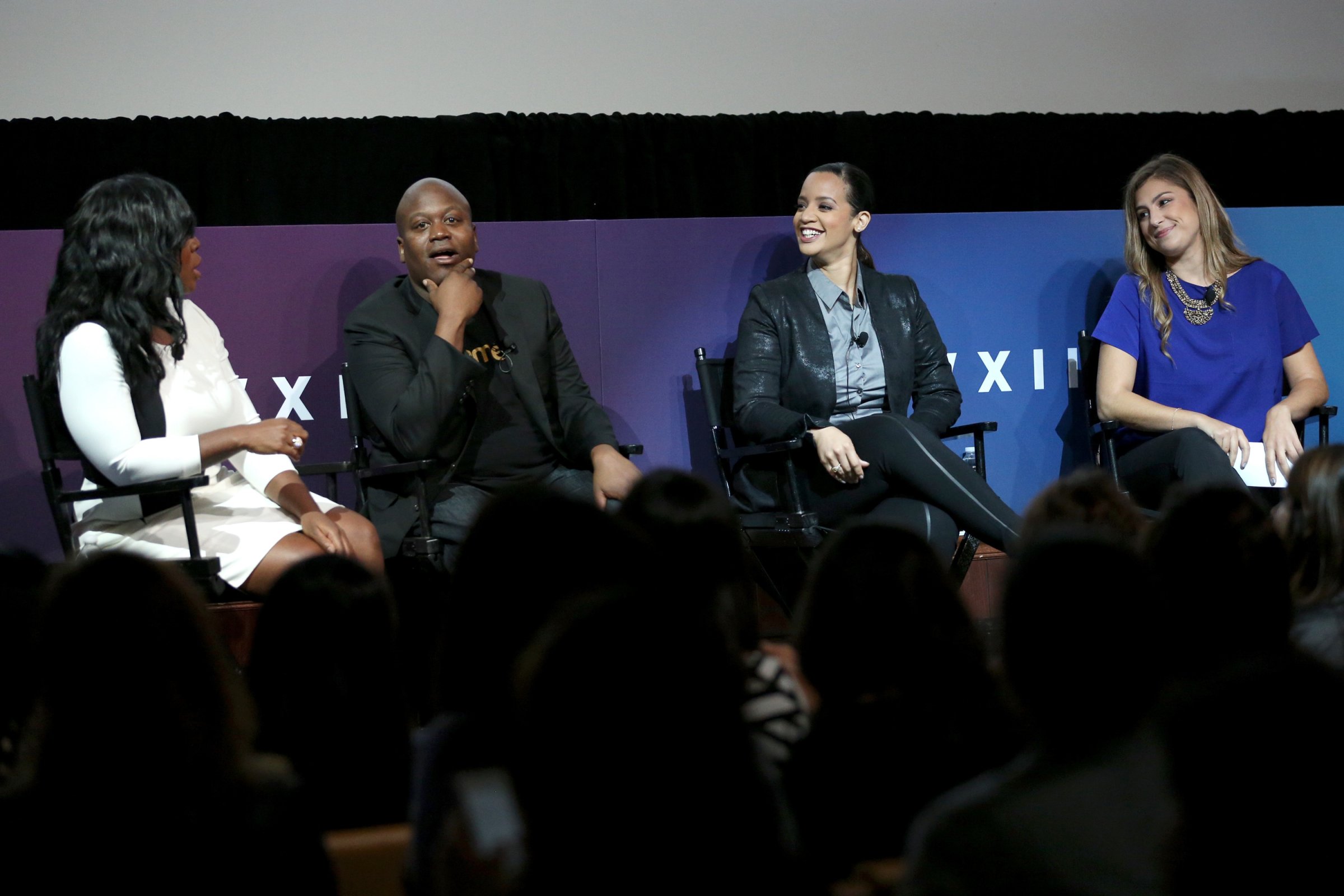 Actors Uzo Aduba, Tituss Burgess and Dascha Polanco speak on a panel moderated by WhoSay Editorial Director Kirstin Benson during Advertising Week 2015 on September 29, 2015 in New York City.