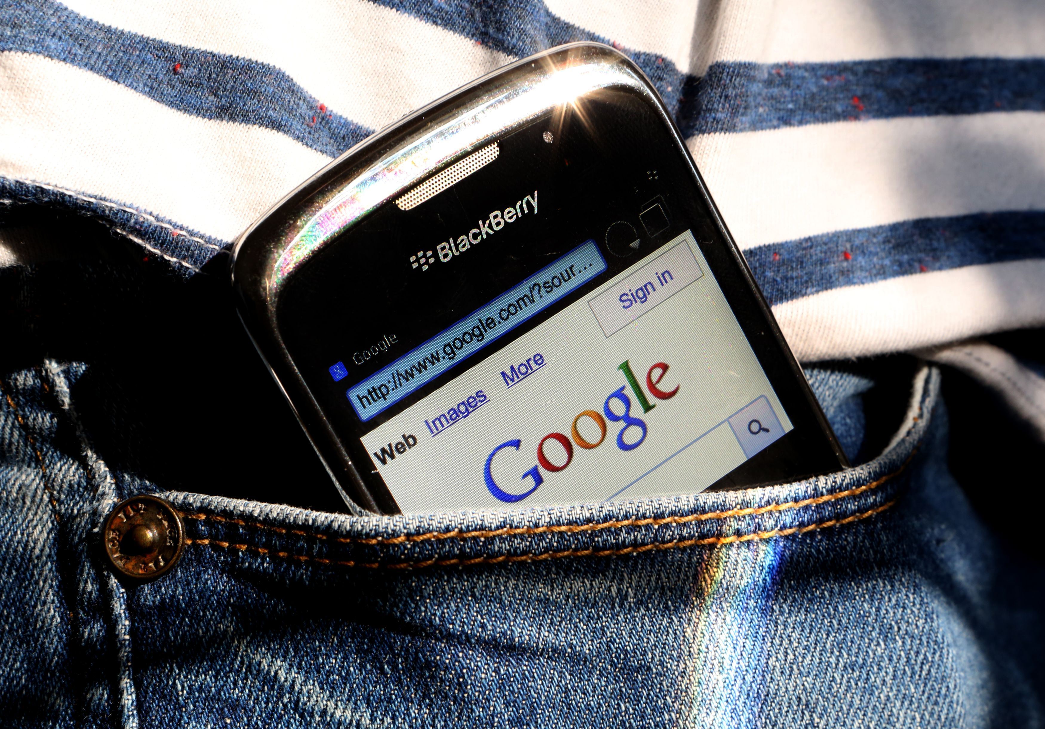 A BlackBerry handset displaying the Google homepage. (Chris Radburn&mdash;PA Wire/Press Association Images)