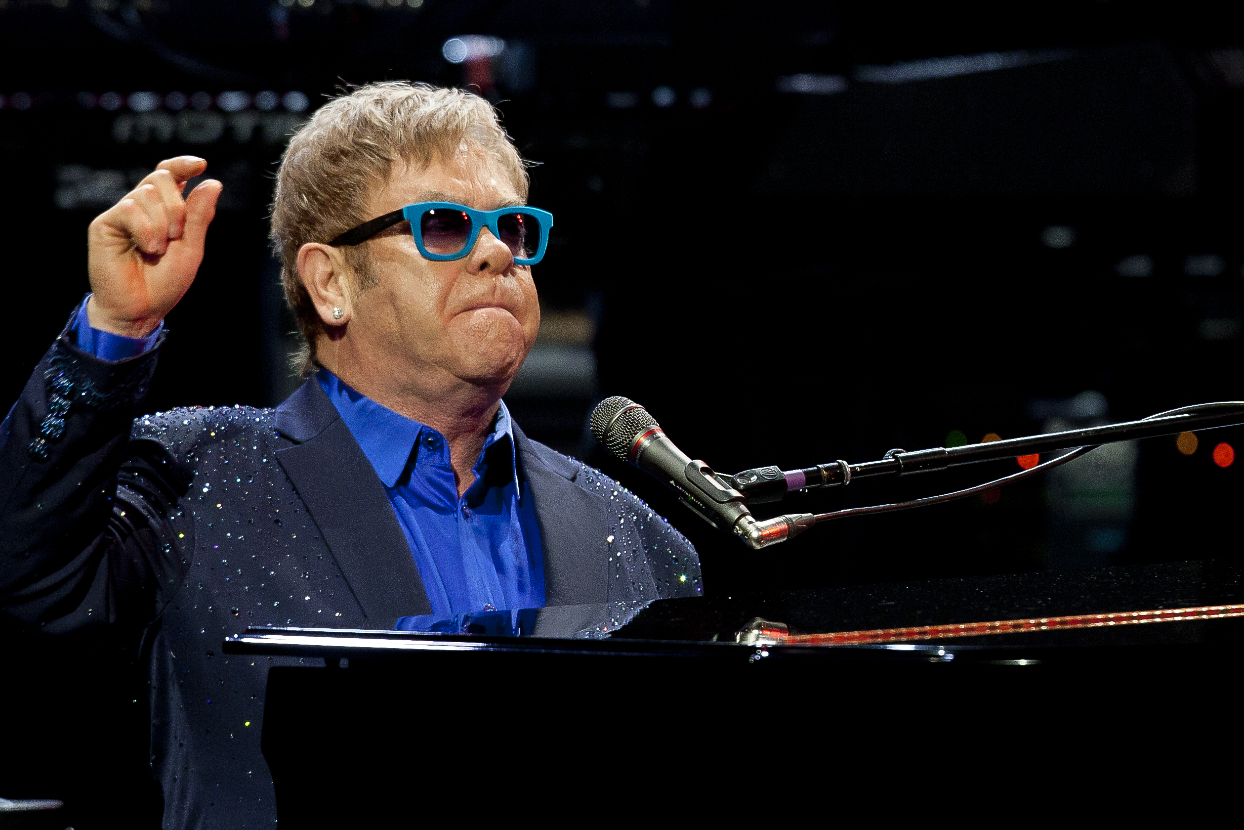 Sir Elton John and his band, during his performance at Royal Theatre in Madrid, Spain on July 20, 2015 (Abraham Caro Marin—AP)